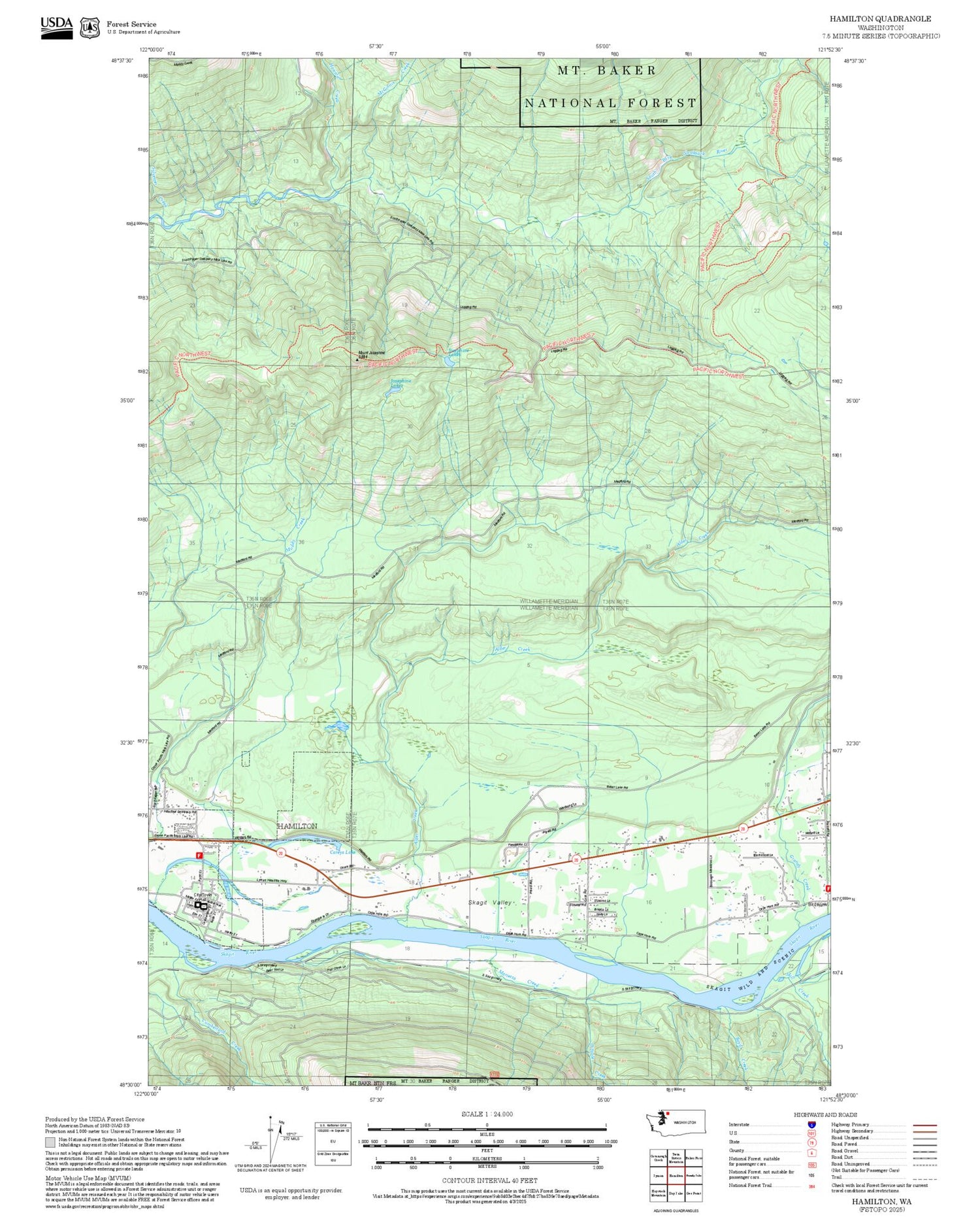 2025 Forest Service Topo Map of Hamilton Washington
