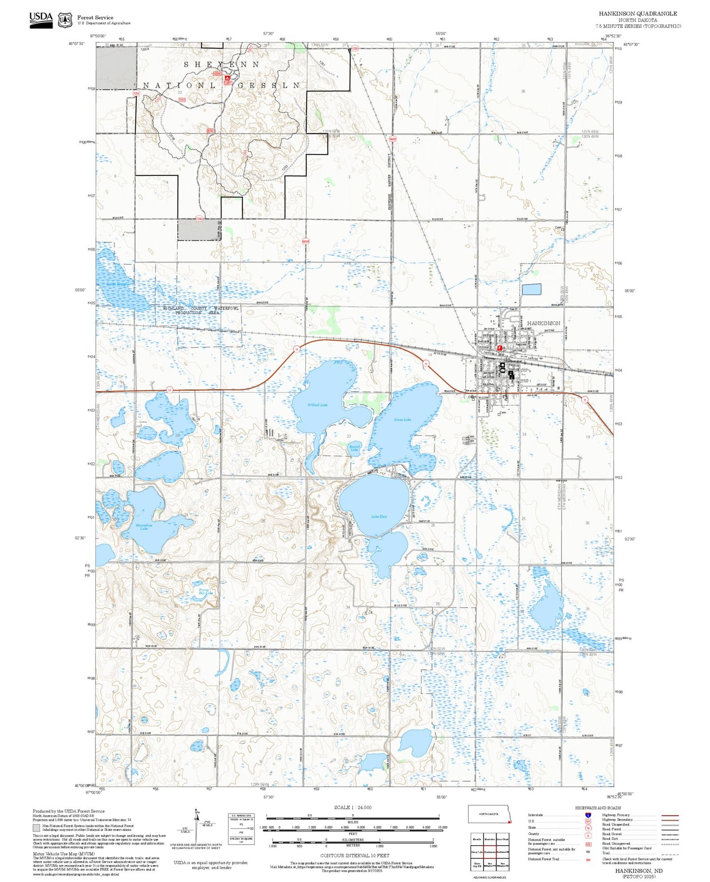 2025 Forest Service Topo Map of Hankinson North Dakota