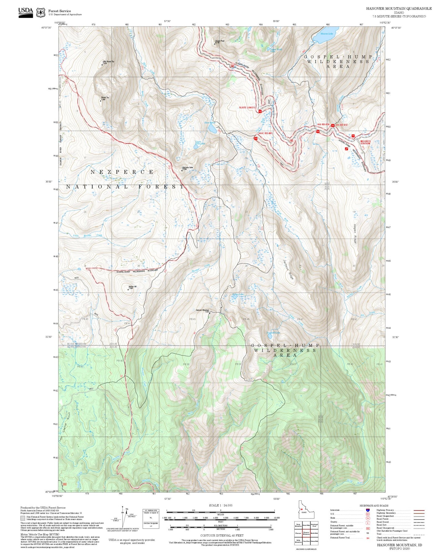 2025 Forest Service Topo Map of Hanover Mountain Idaho