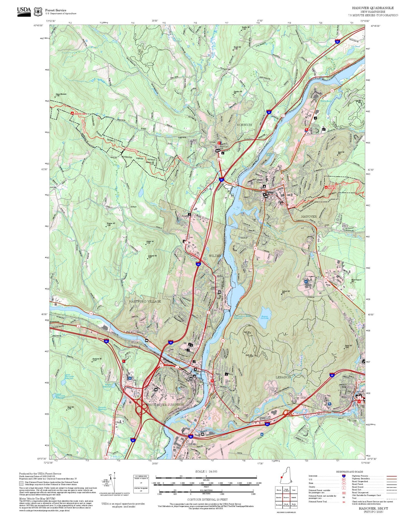 2025 Forest Service Topo Map of Hanover New Hampshire
