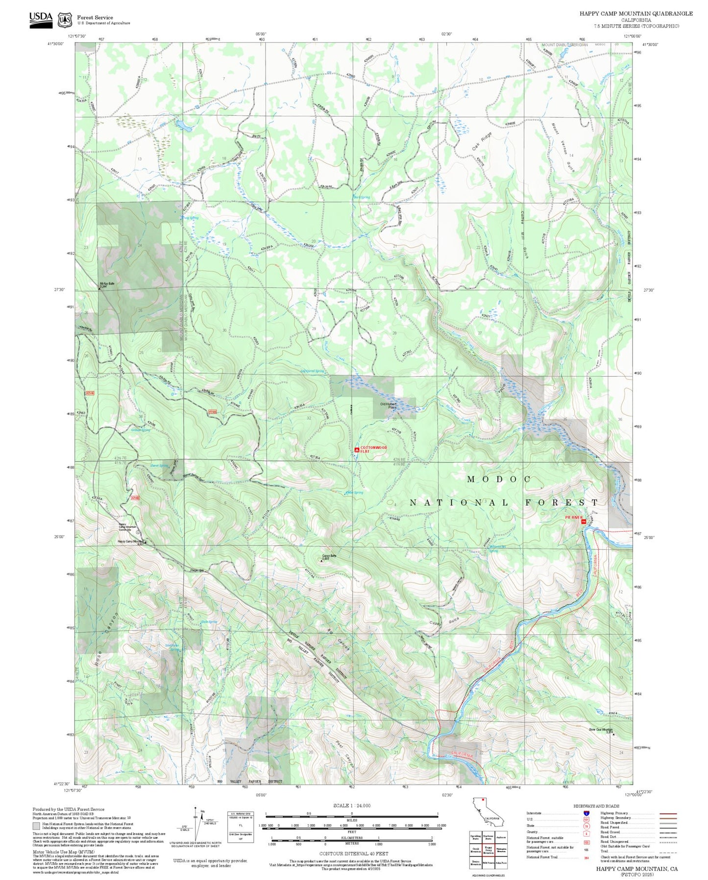 2025 Forest Service Topo Map of Happy Camp Mountain California