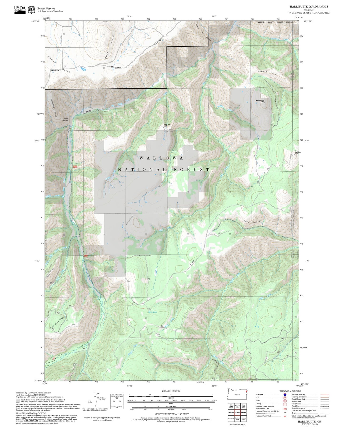 2025 Forest Service Topo Map of Harl Butte Oregon