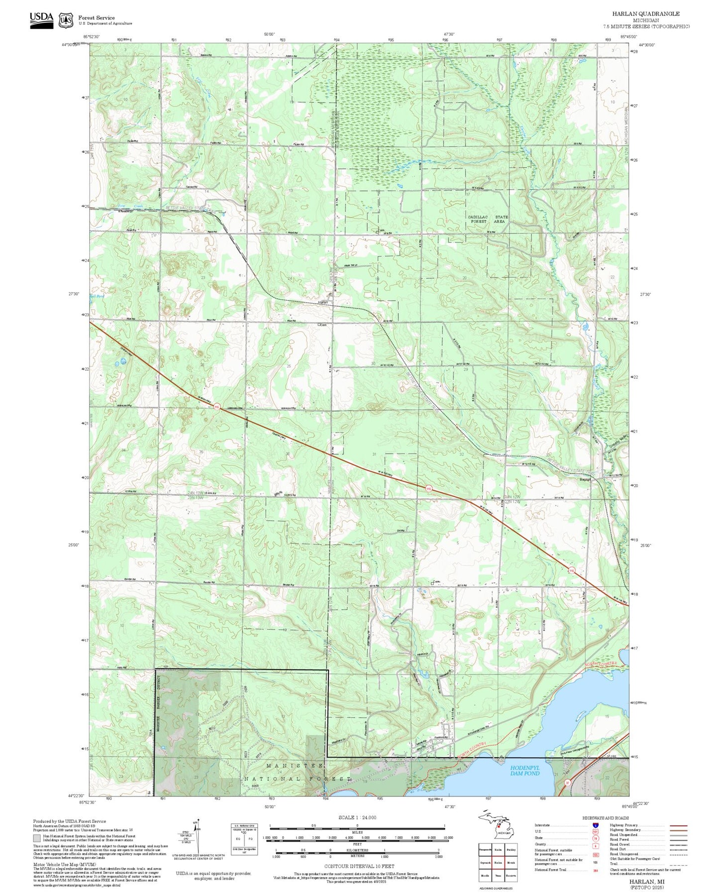 2025 Forest Service Topo Map of Harlan Michigan