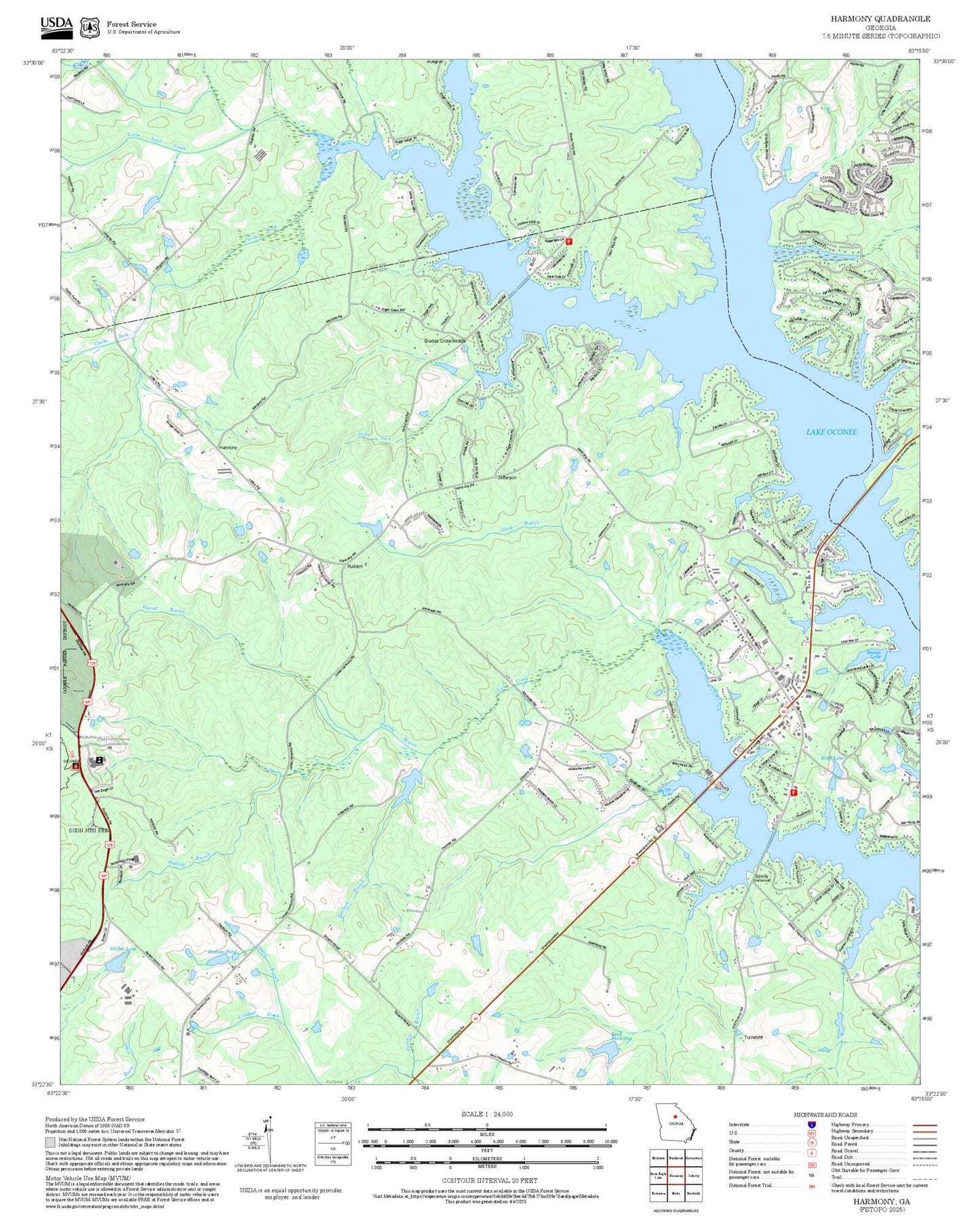 2025 Forest Service Topo Map of Harmony Georgia