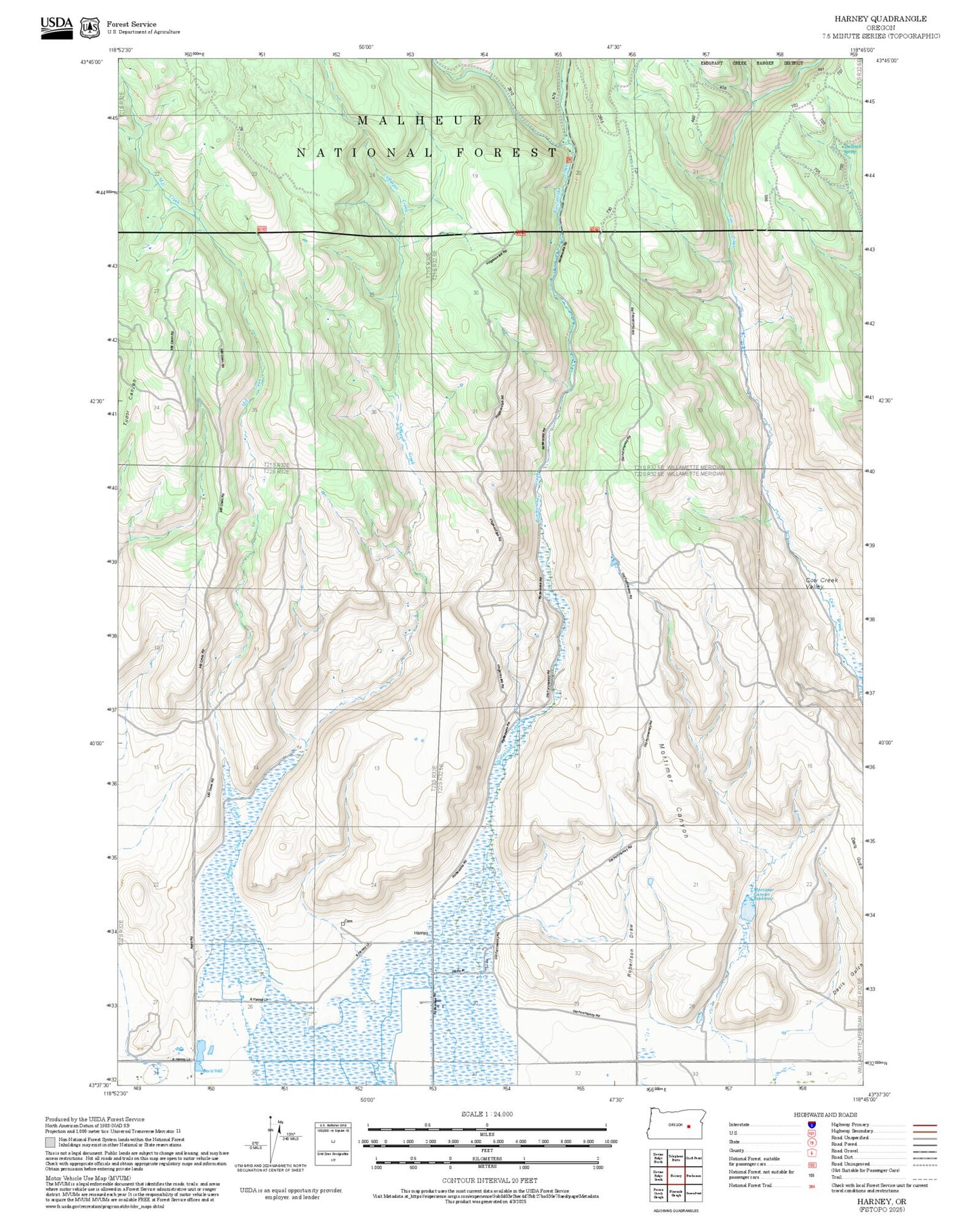 2025 Forest Service Topo Map of Harney Oregon