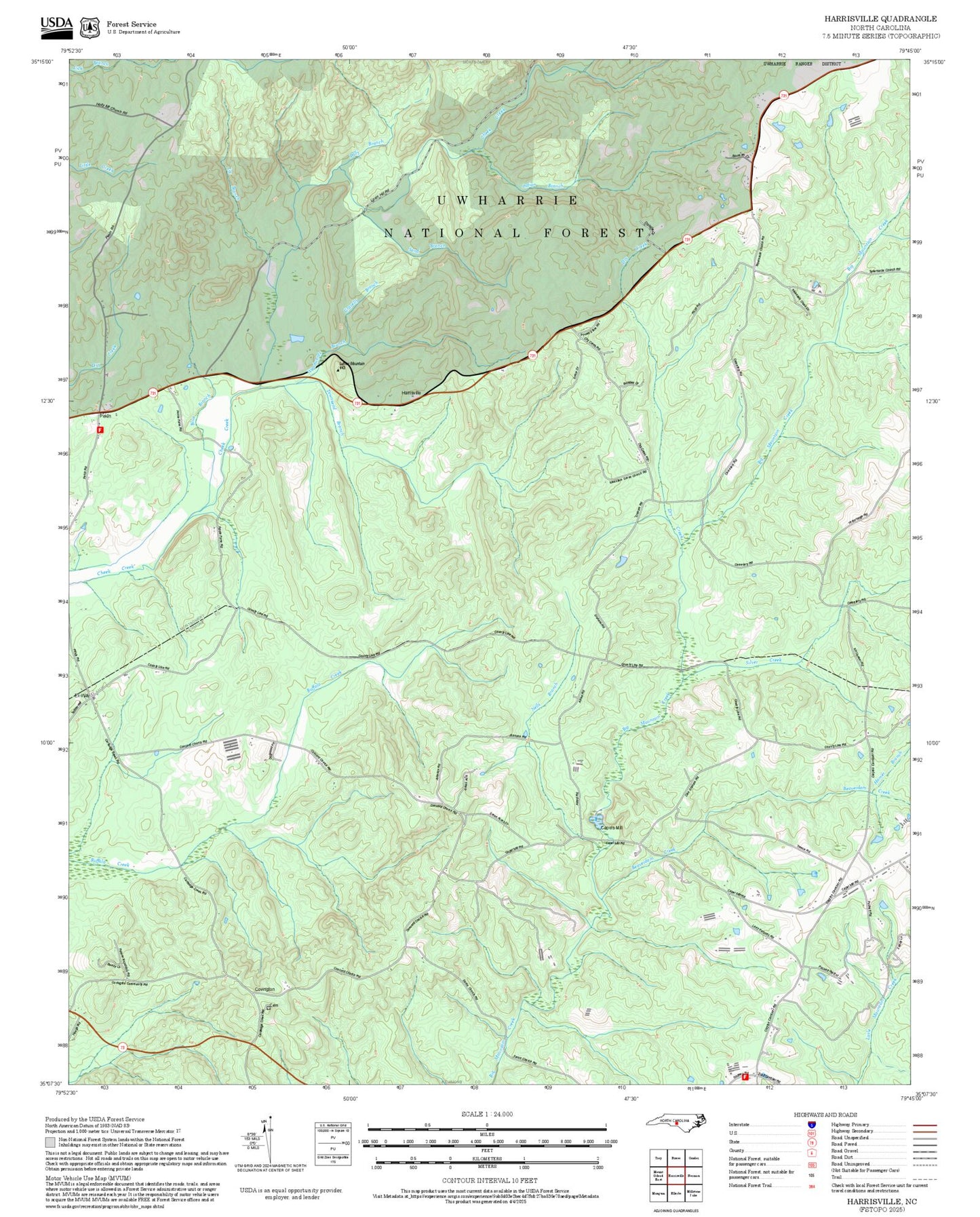 2025 Forest Service Topo Map of Harrisville North Carolina