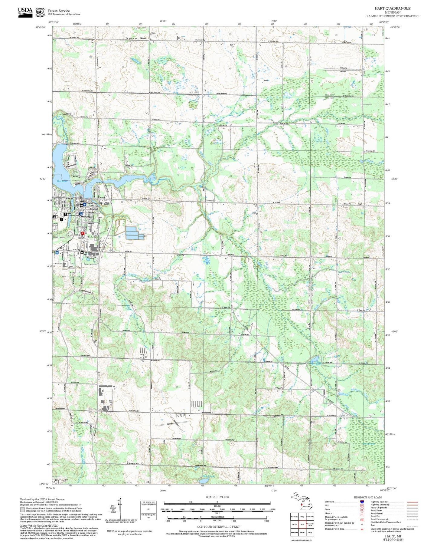 2025 Forest Service Topo Map of Hart Michigan