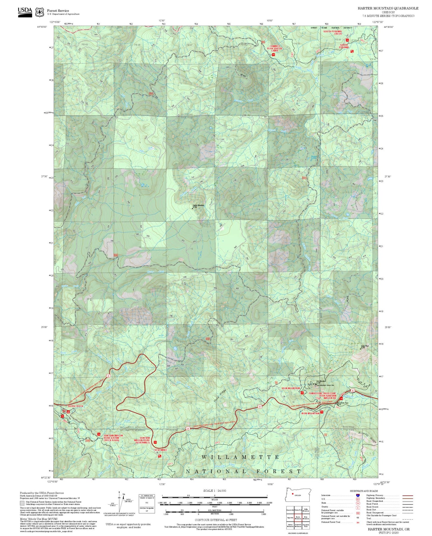2025 Forest Service Topo Map of Harter Mountain Oregon