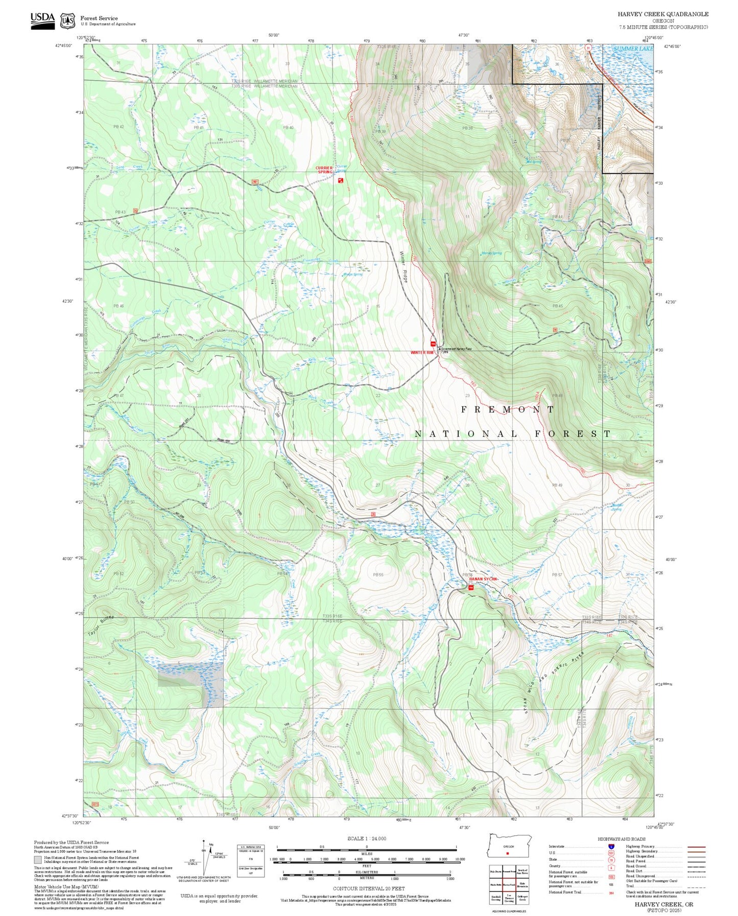 2025 Forest Service Topo Map of Harvey Creek Oregon