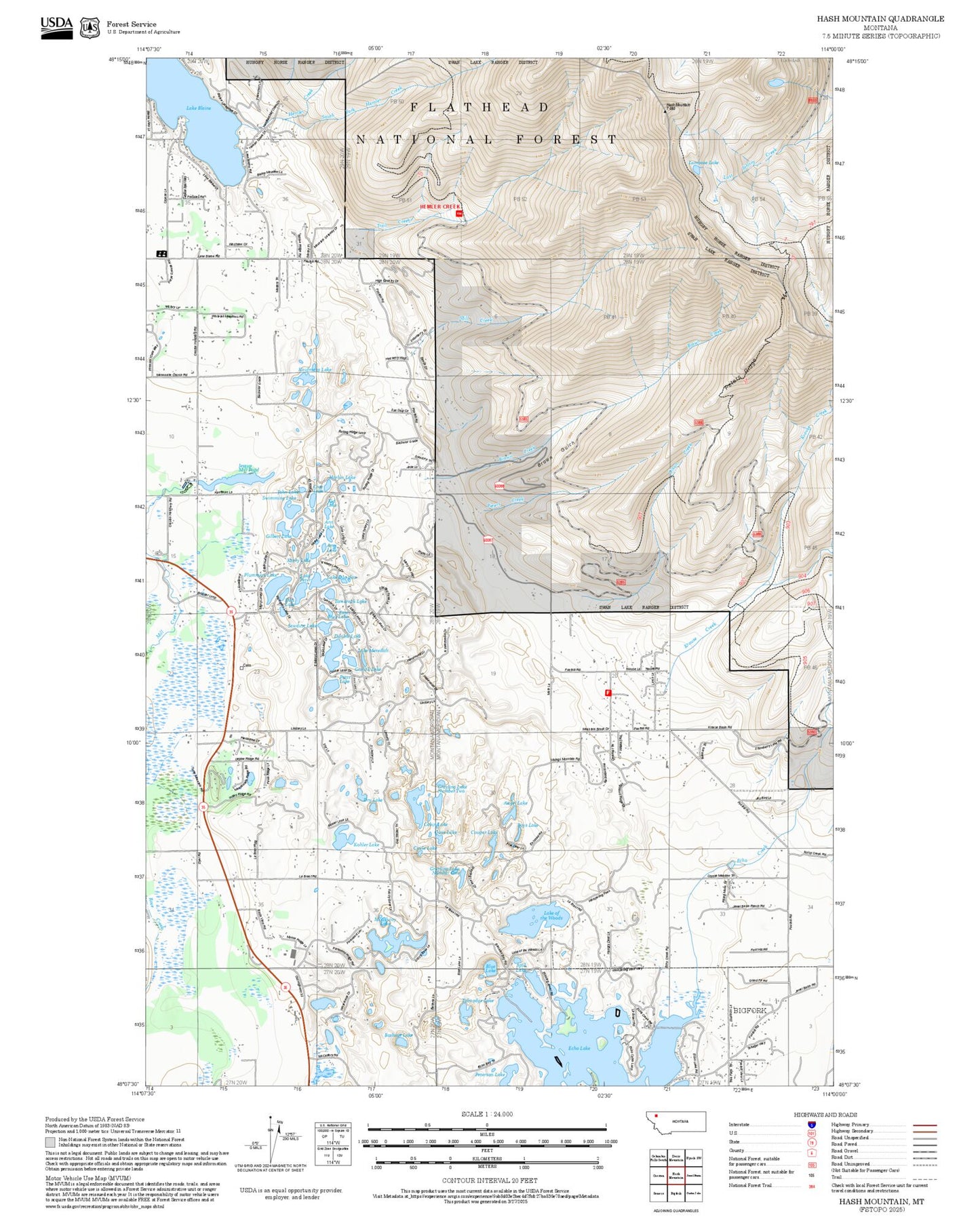 2025 Forest Service Topo Map of Hash Mountain Montana