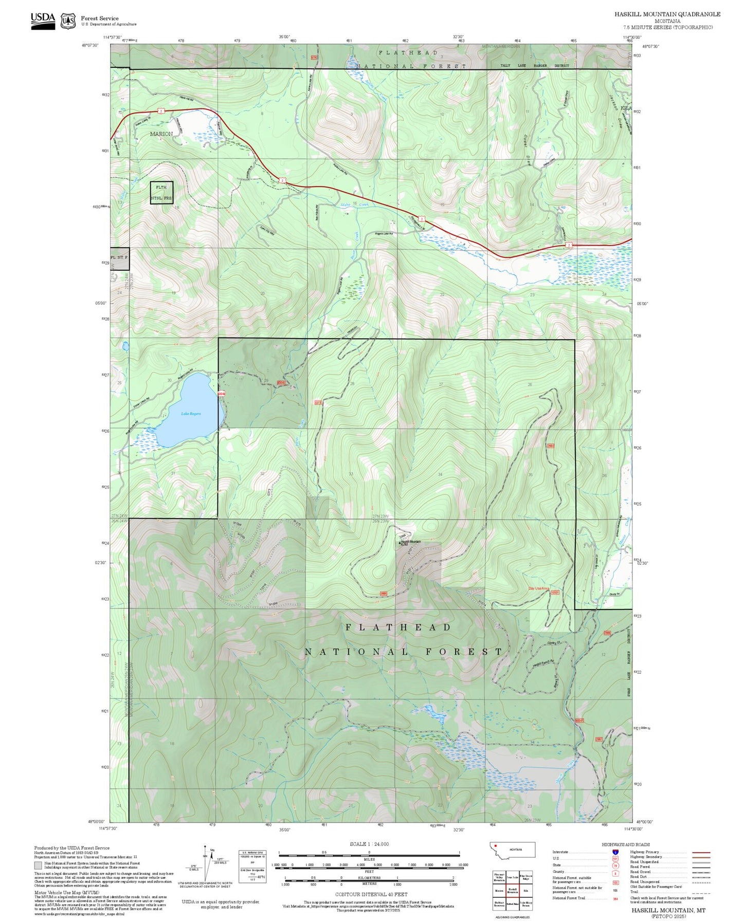 2025 Forest Service Topo Map of Haskill Mountain Montana