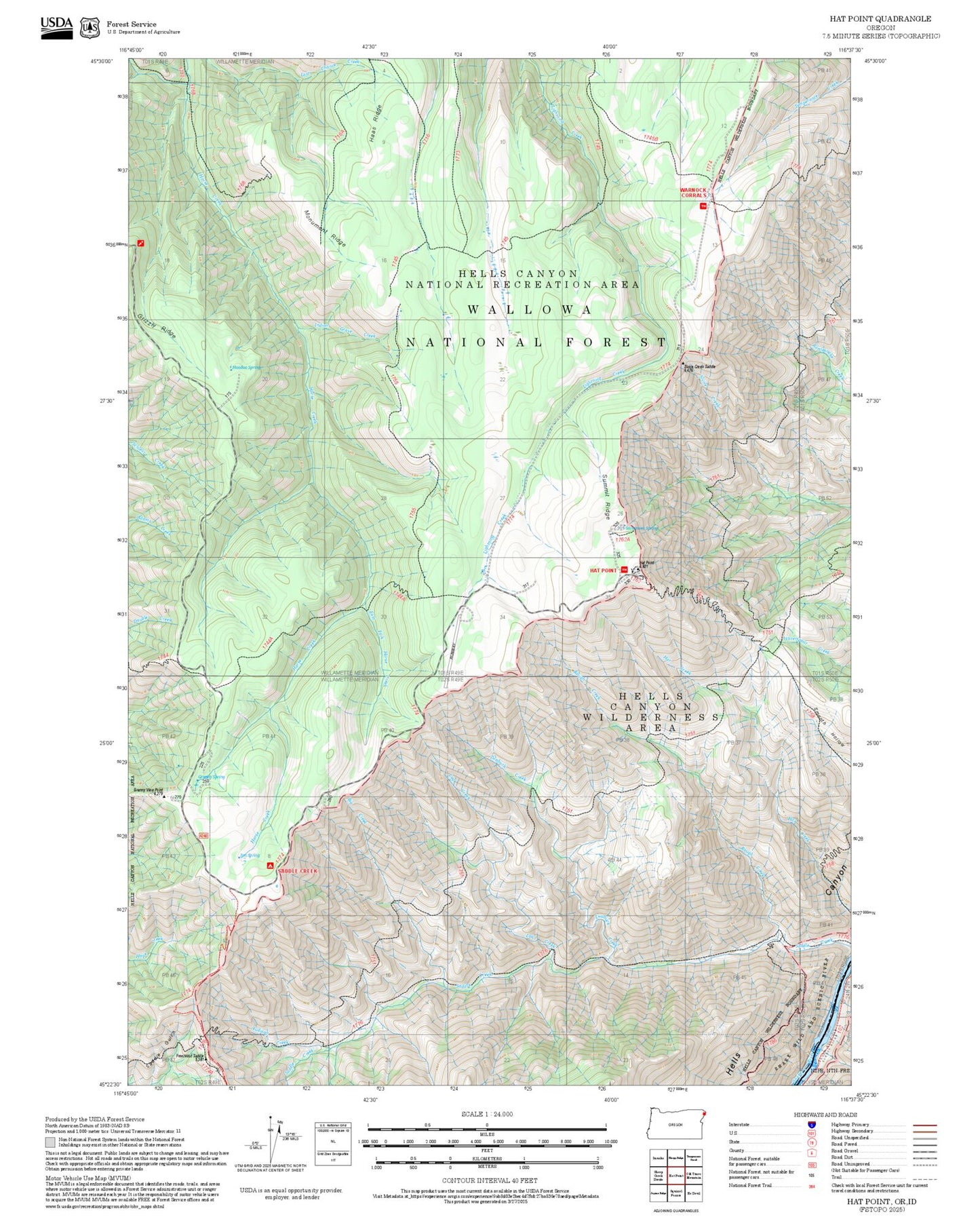 2025 Forest Service Topo Map of Hat Point Oregon