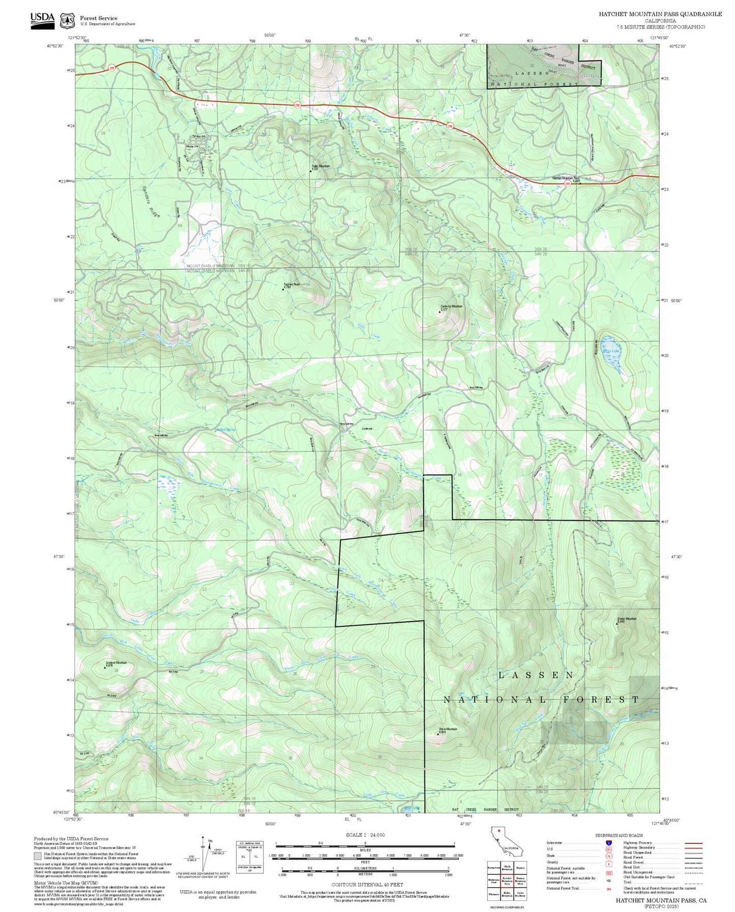 2025 Forest Service Topo Map of Hatchet Mountain Pass California