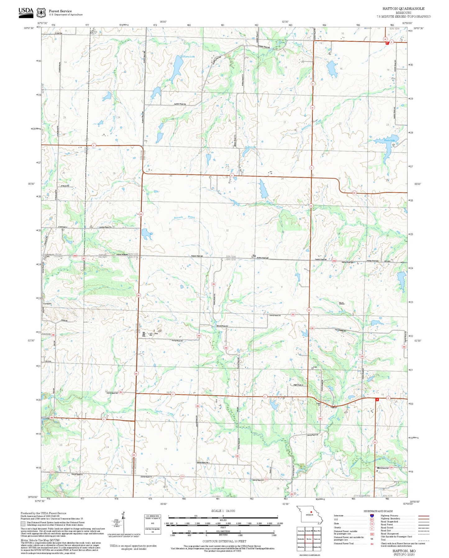 2025 Forest Service Topo Map of Hatton Missouri