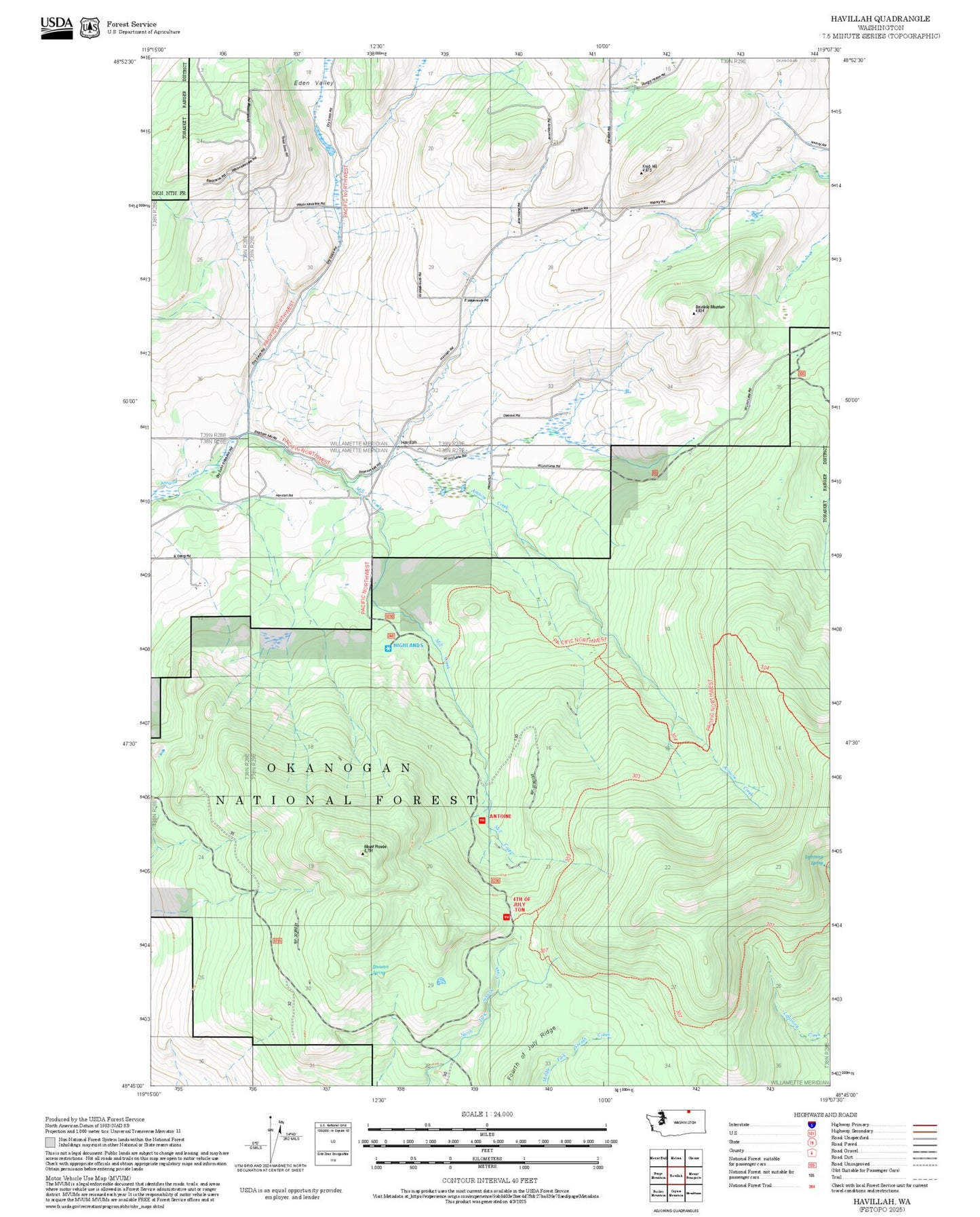 2025 Forest Service Topo Map of Havillah Washington