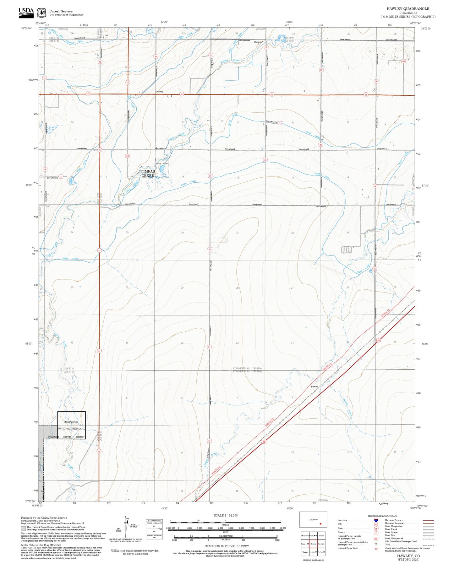 2025 Forest Service Topo Map of Hawley Colorado