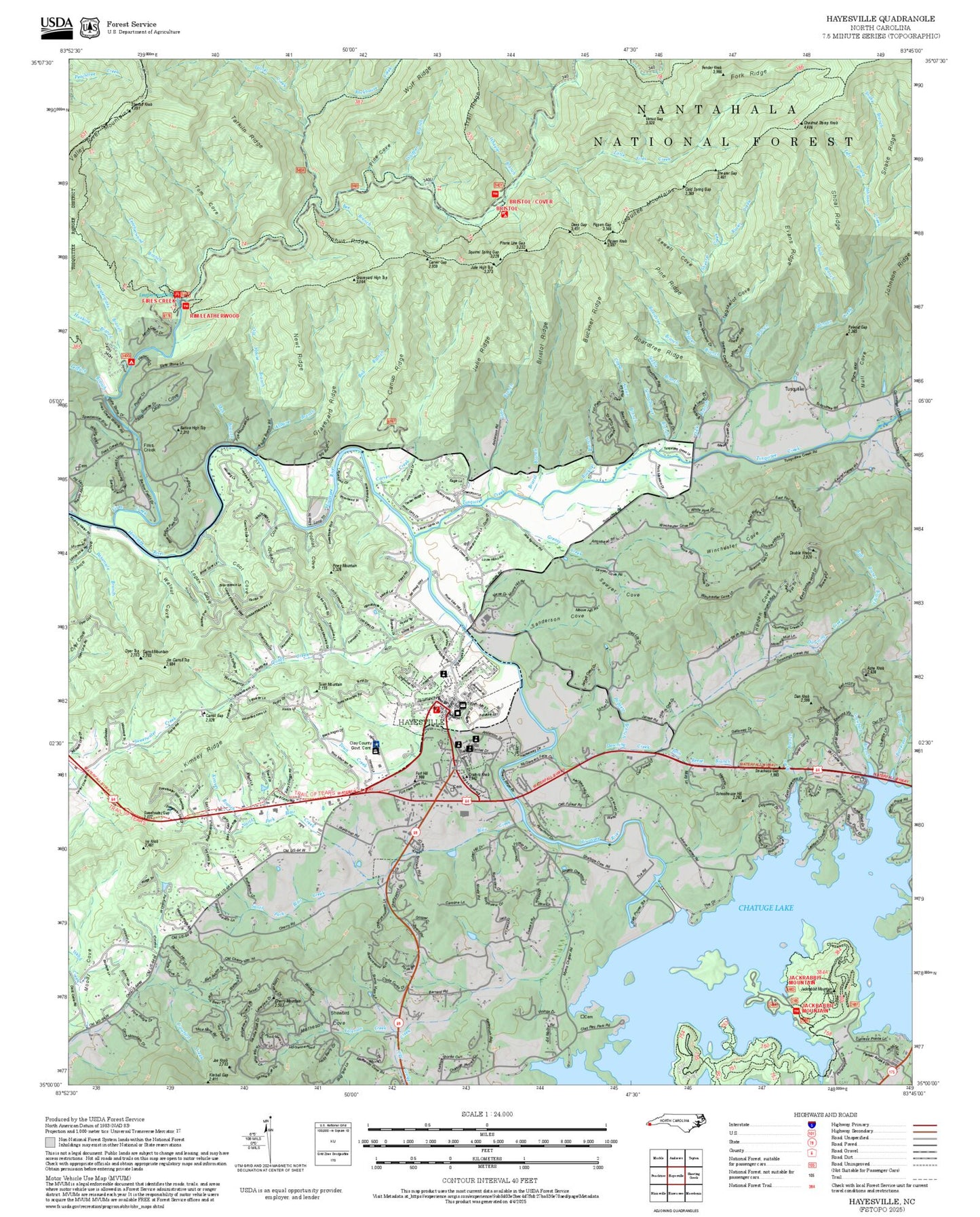 2025 Forest Service Topo Map of Hayesville North Carolina
