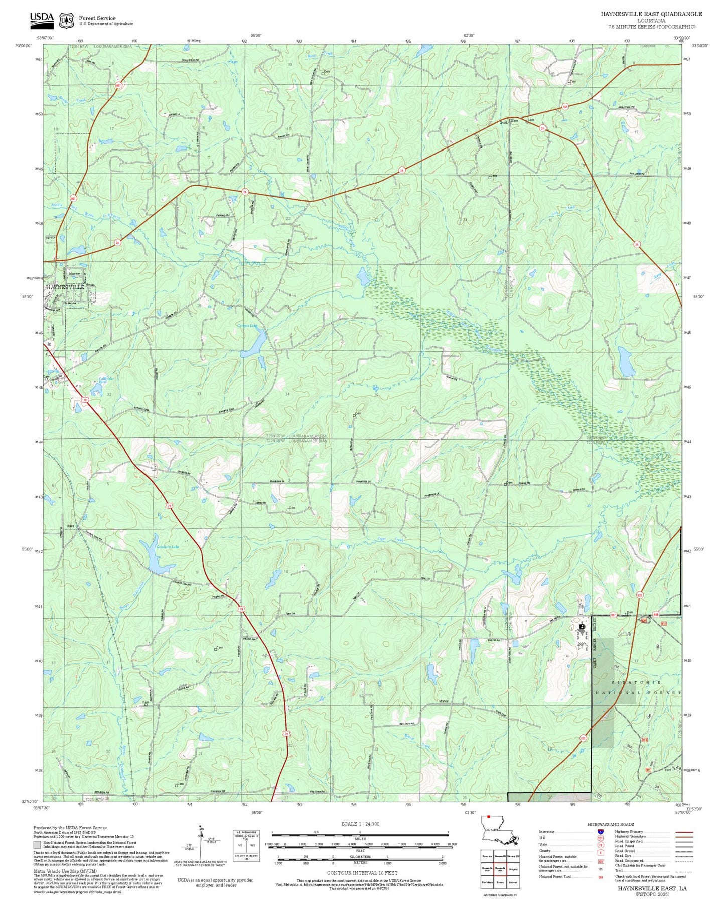2025 Forest Service Topo Map of Haynesville East Louisiana