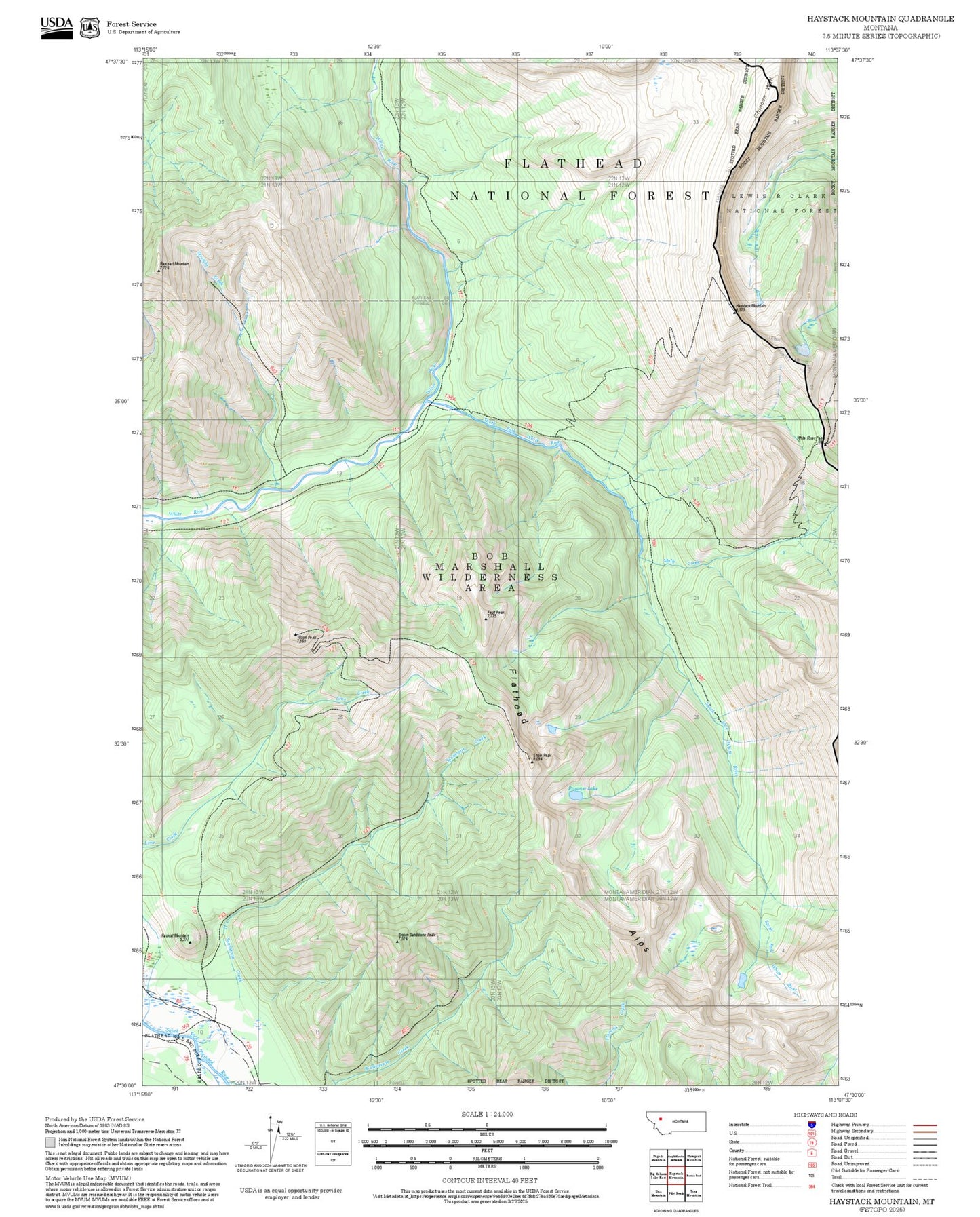 2025 Forest Service Topo Map of Haystack Mountain Montana