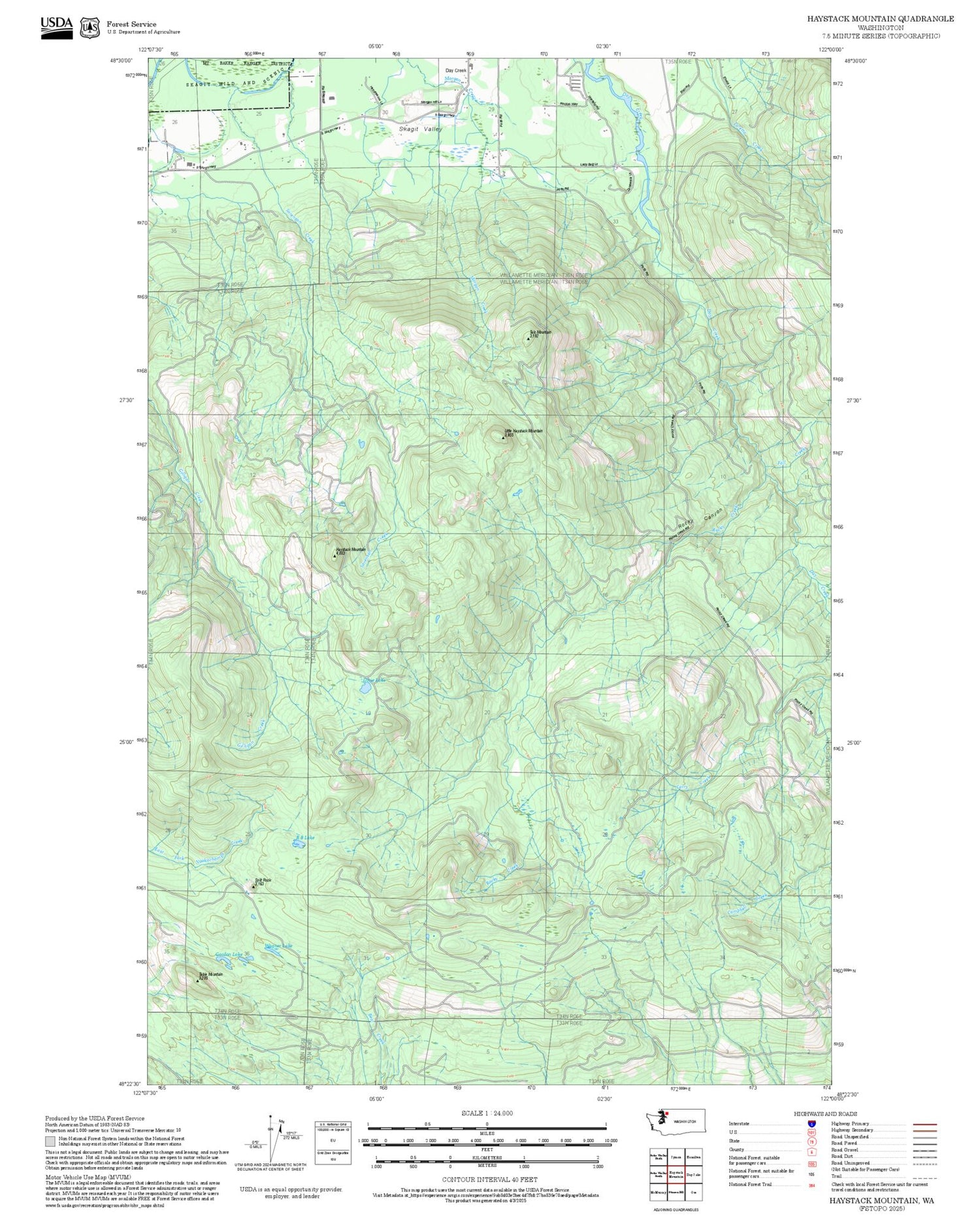 2025 Forest Service Topo Map of Haystack Mountain Washington