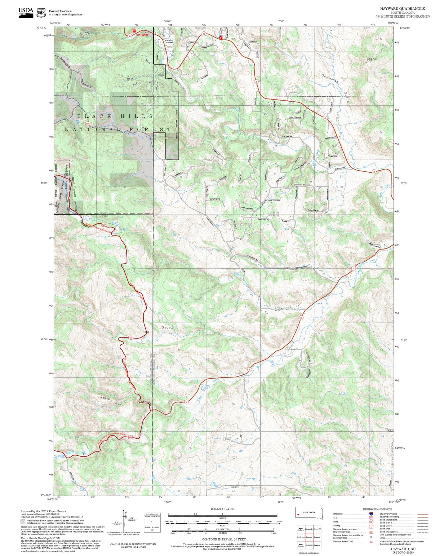 2025 Forest Service Topo Map of Hayward South Dakota