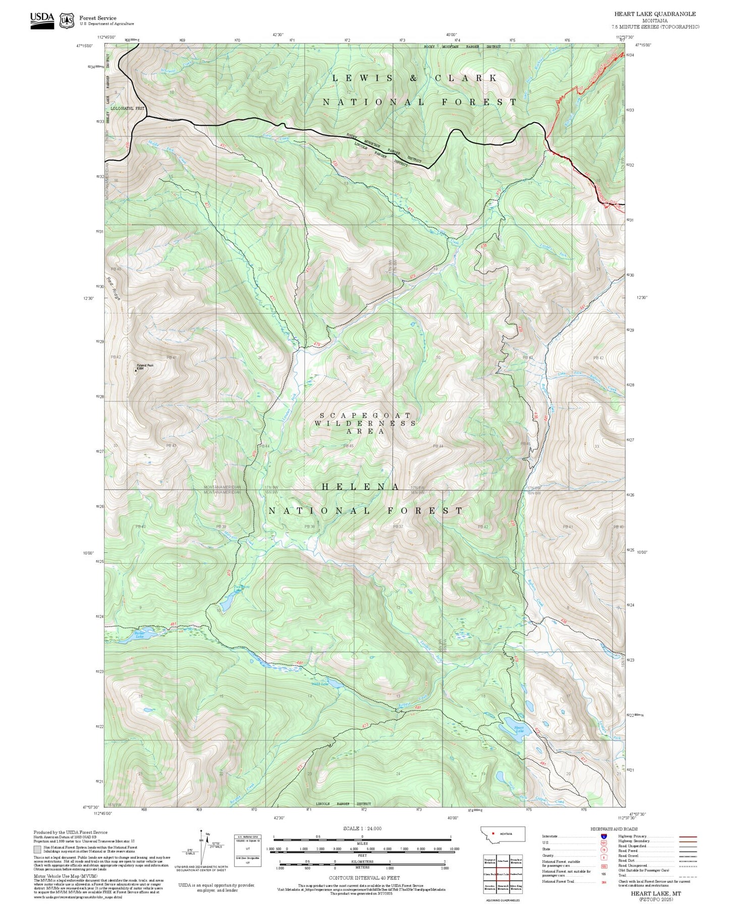 2025 Forest Service Topo Map of Heart Lake Montana
