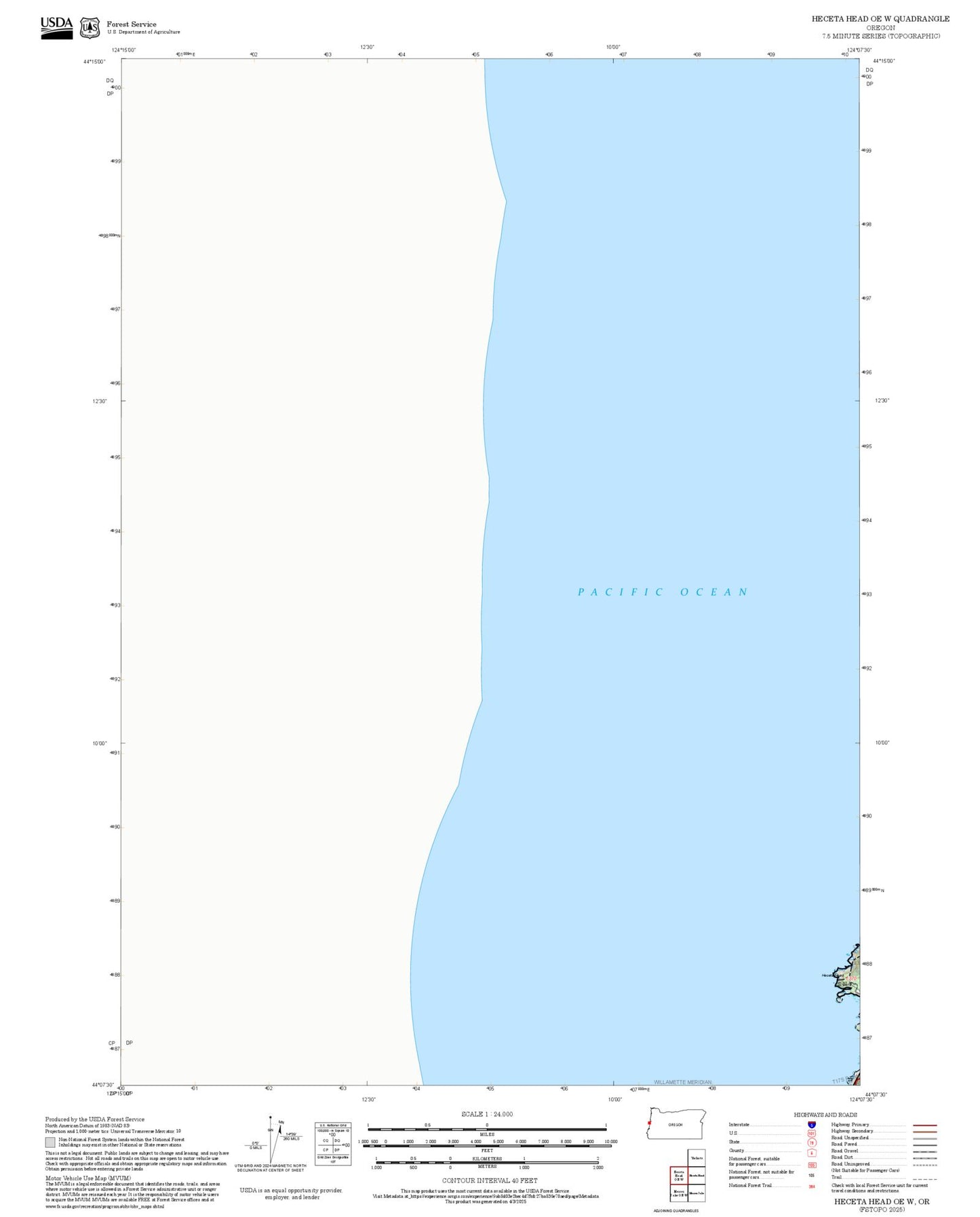 2025 Forest Service Topo Map of Heceta Head OE W Oregon