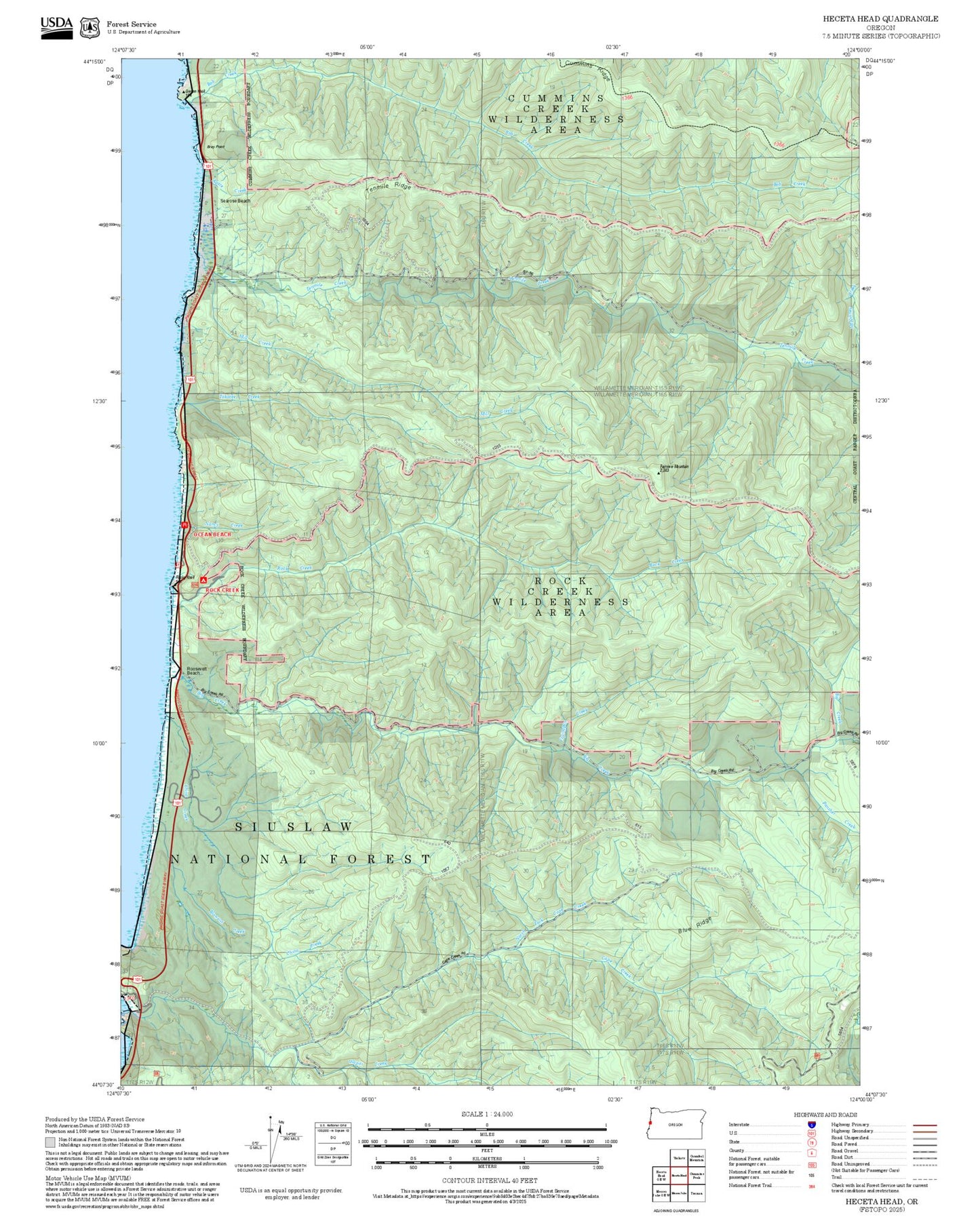2025 Forest Service Topo Map of Heceta Head Oregon