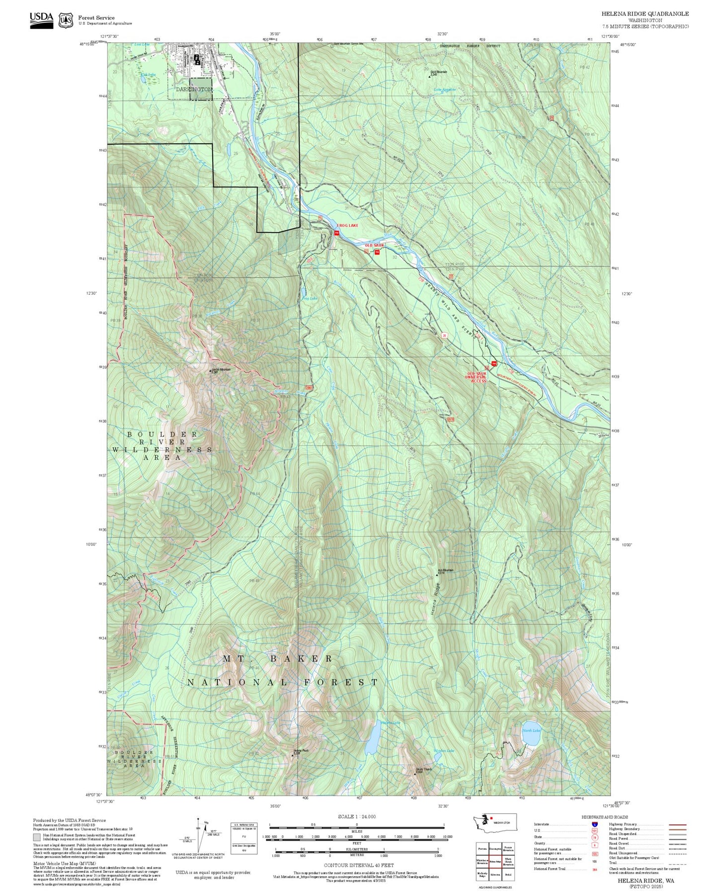 2025 Forest Service Topo Map of Helena Ridge Washington