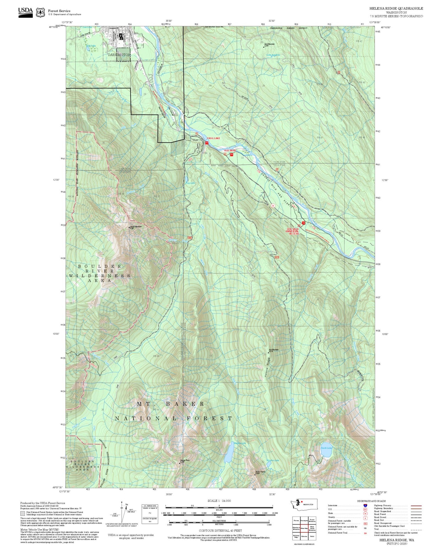 2025 Forest Service Topo Map of Helena Ridge Washington