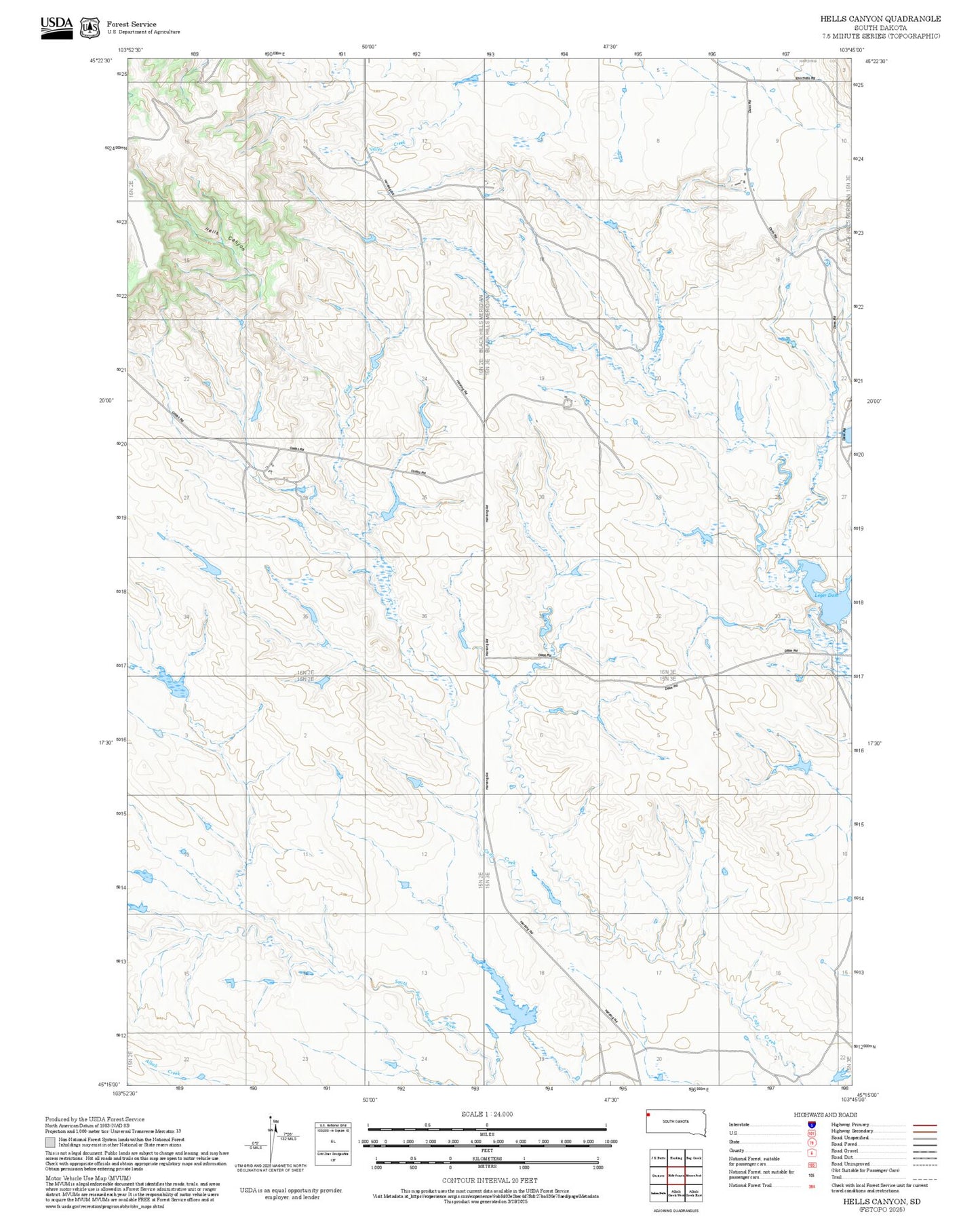 2025 Forest Service Topo Map of Hells Canyon South Dakota