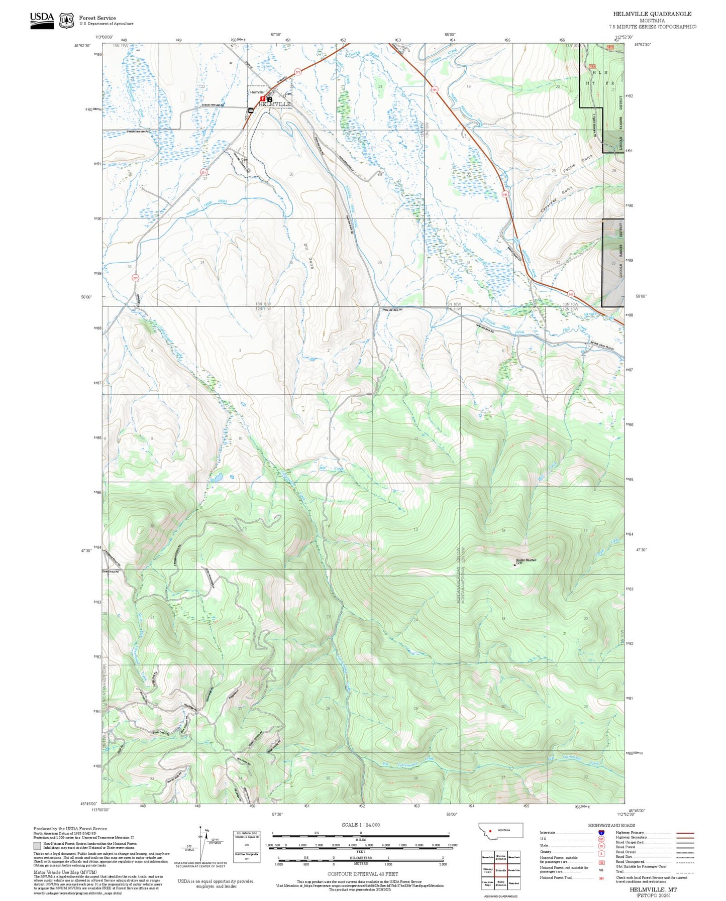 2025 Forest Service Topo Map of Helmville Montana