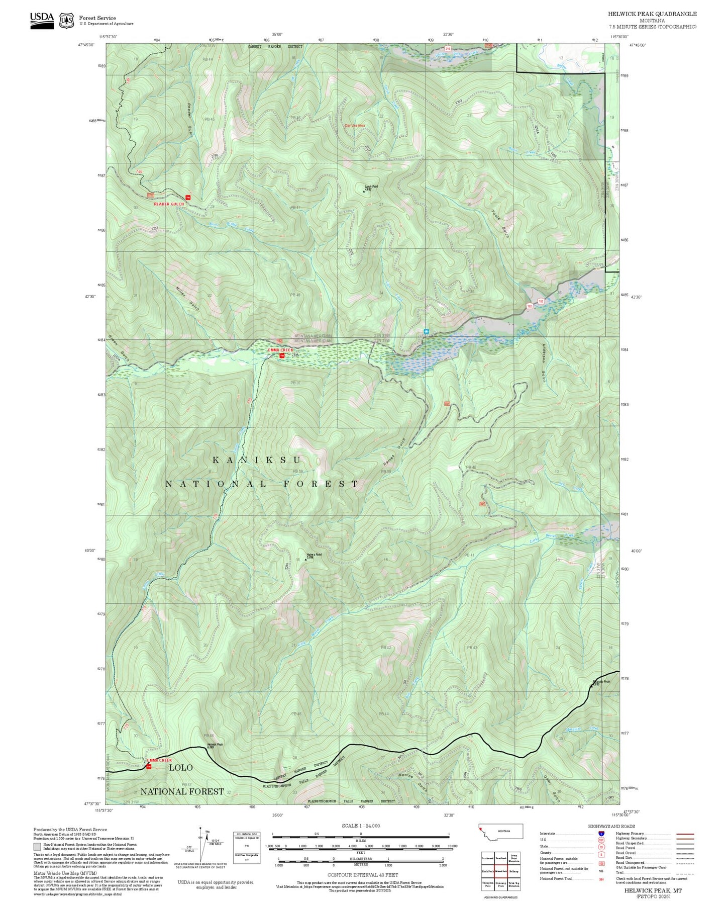 2025 Forest Service Topo Map of Helwick Peak Montana