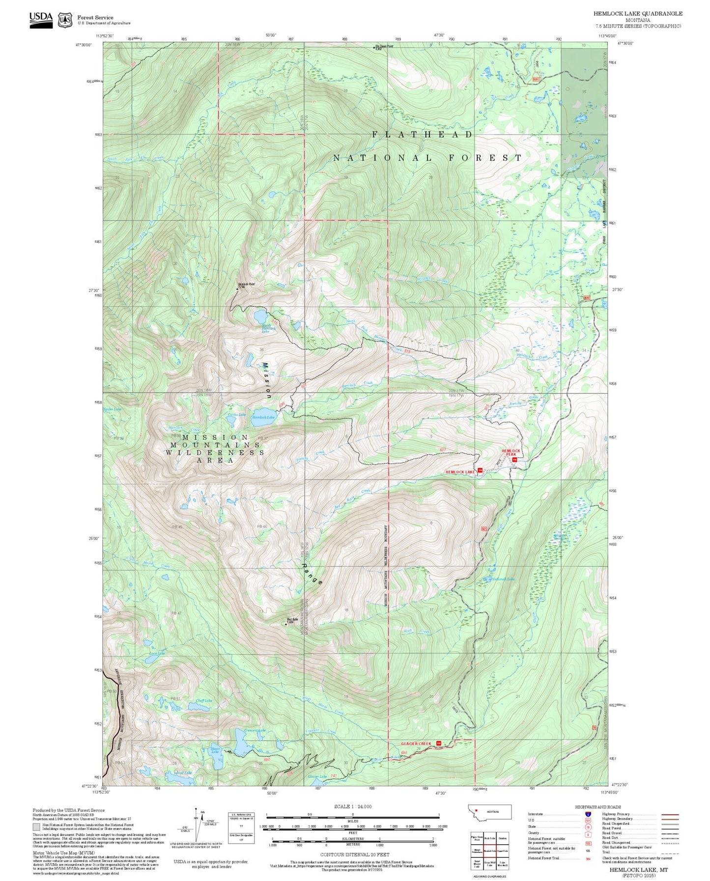 2025 Forest Service Topo Map of Hemlock Lake Montana