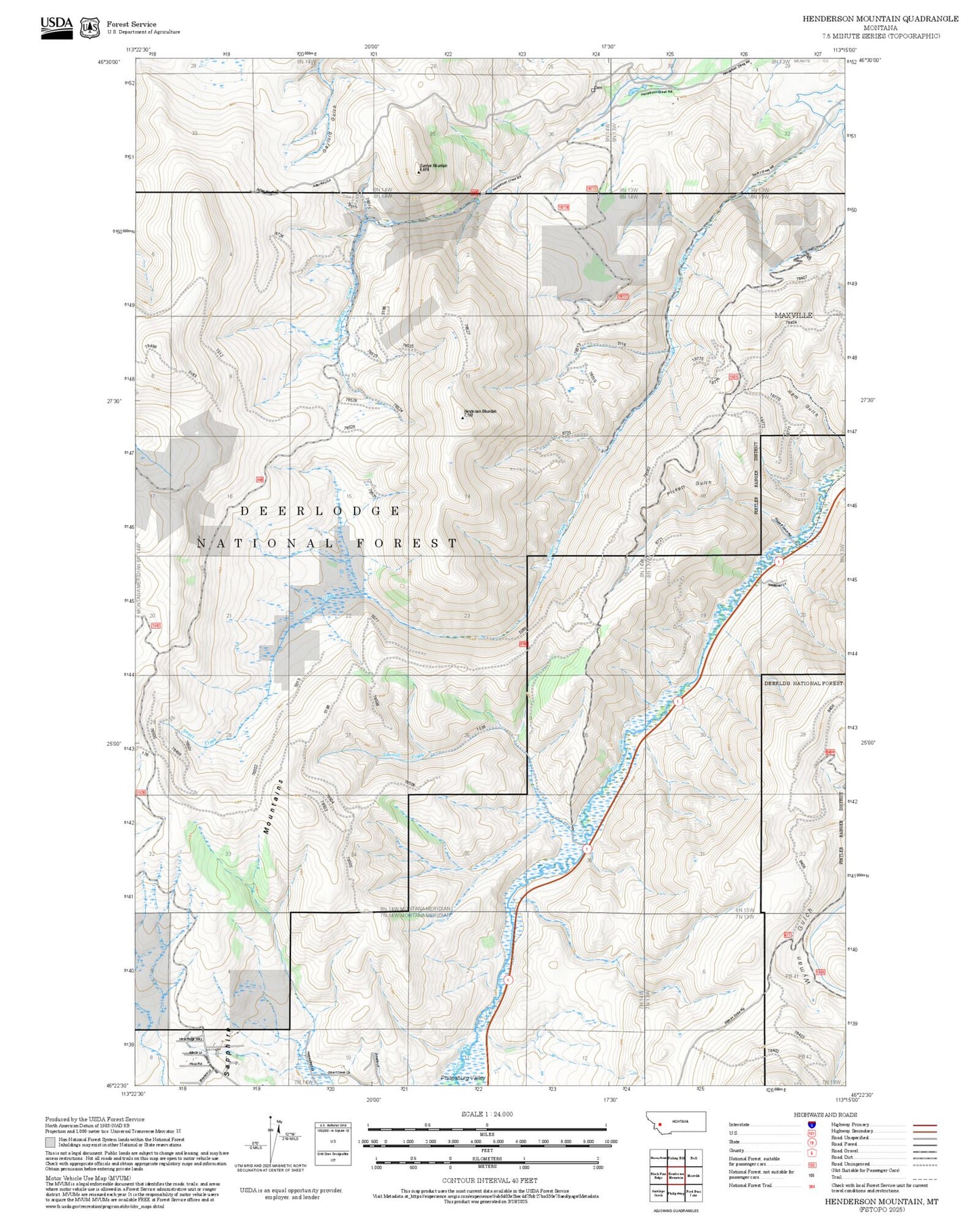 2025 Forest Service Topo Map of Henderson Mountain Montana