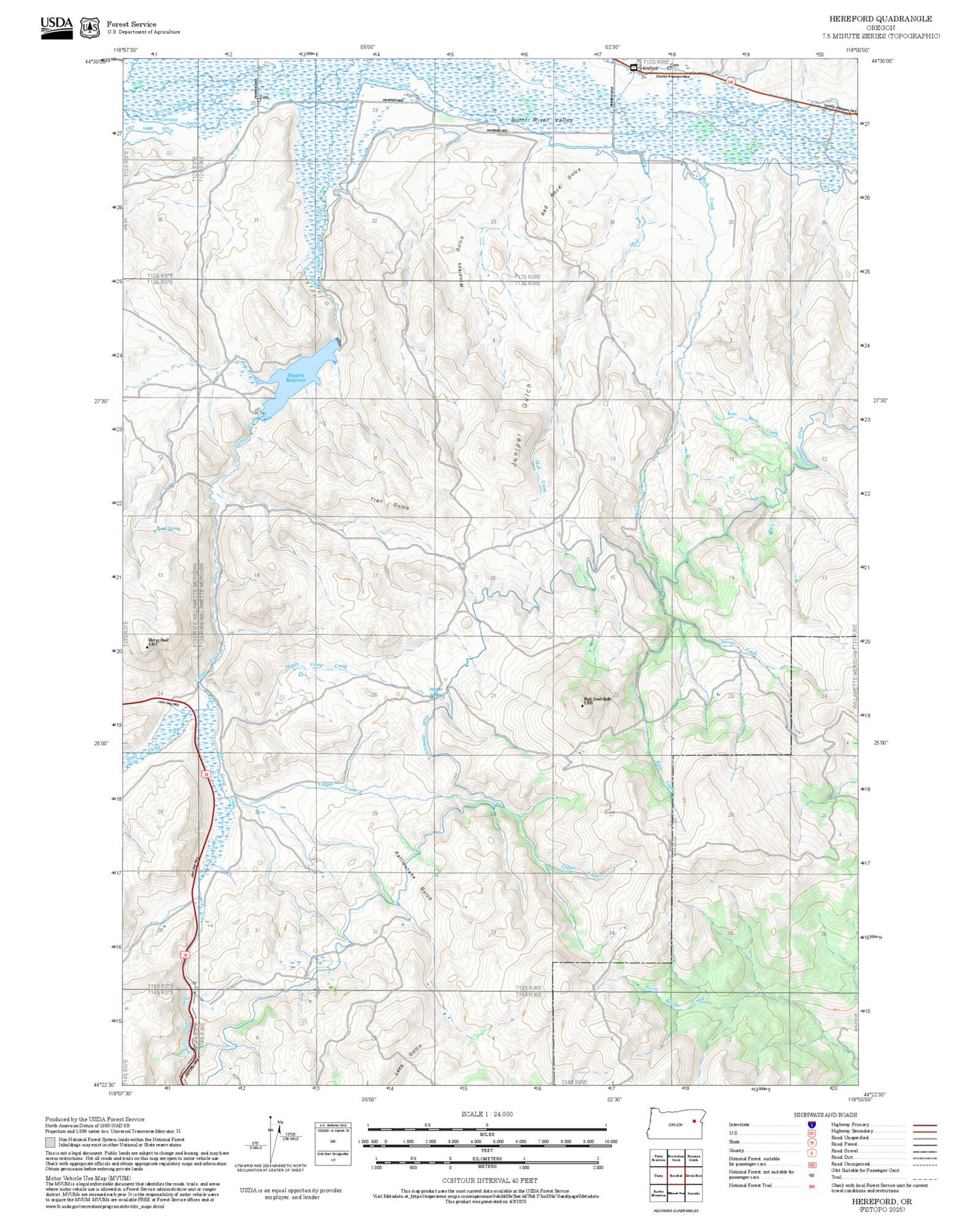 2025 Forest Service Topo Map of Hereford Oregon