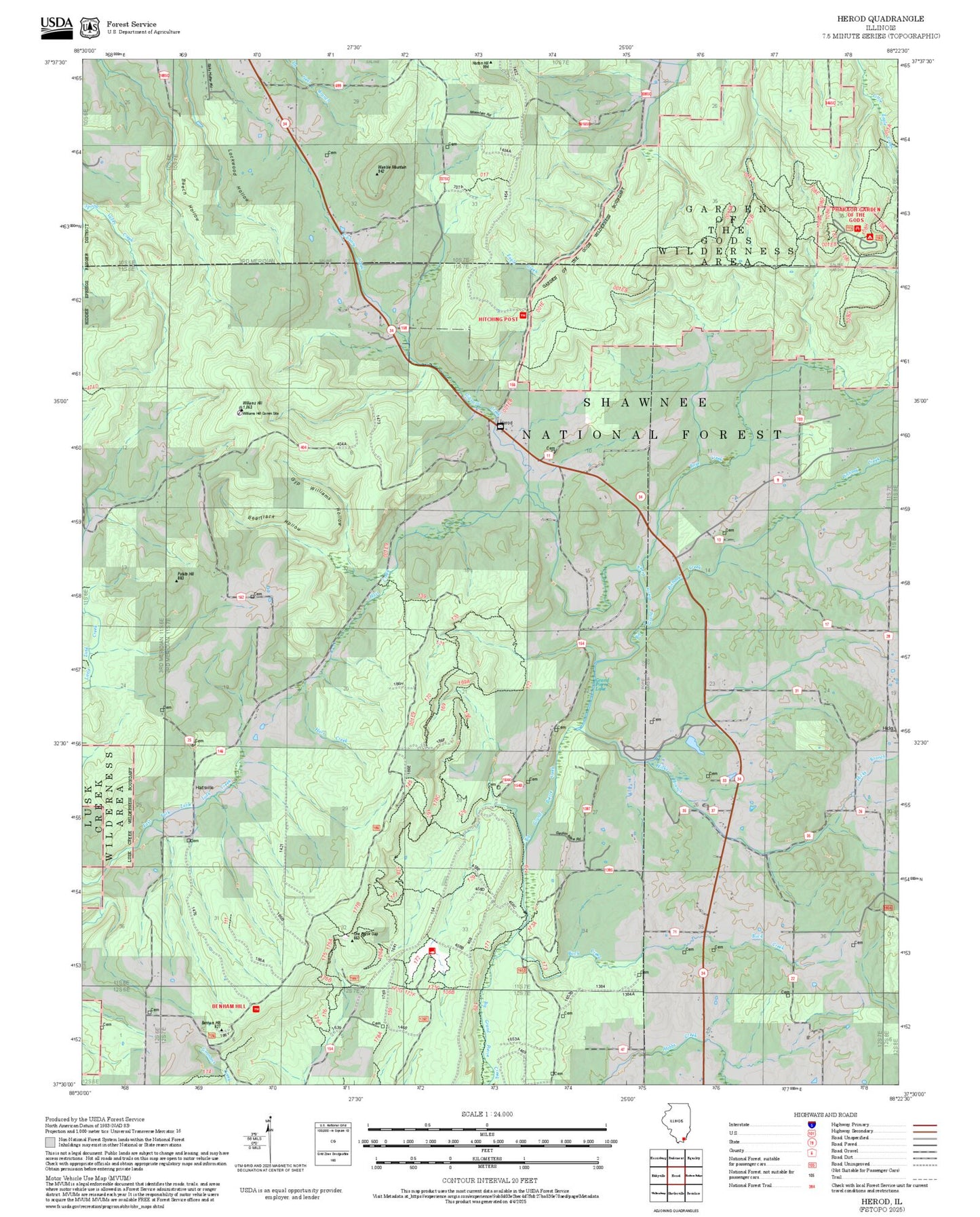 2025 Forest Service Topo Map of Herod Illinois