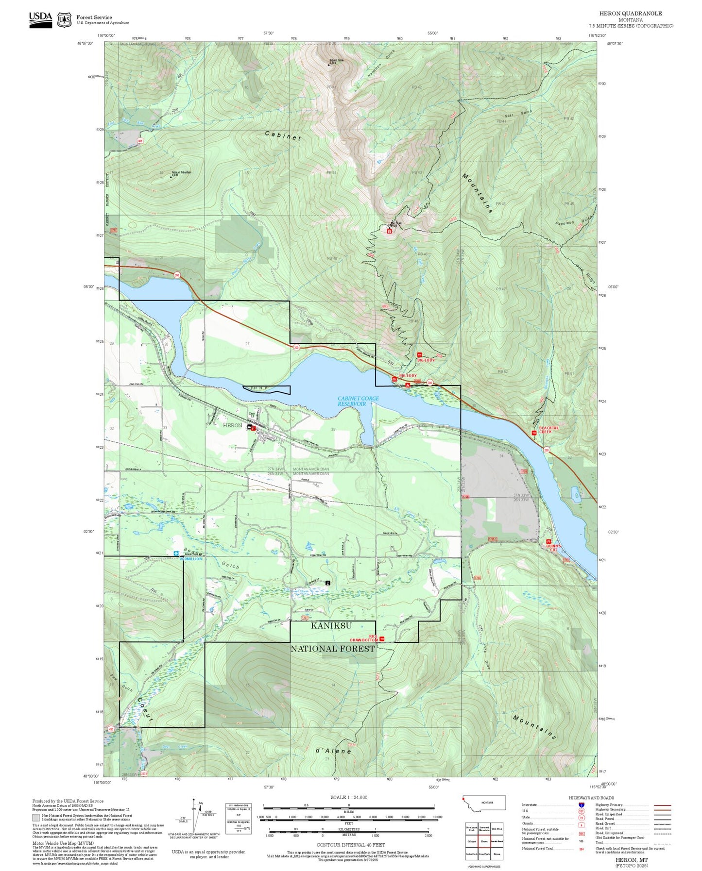 2025 Forest Service Topo Map of Heron Montana