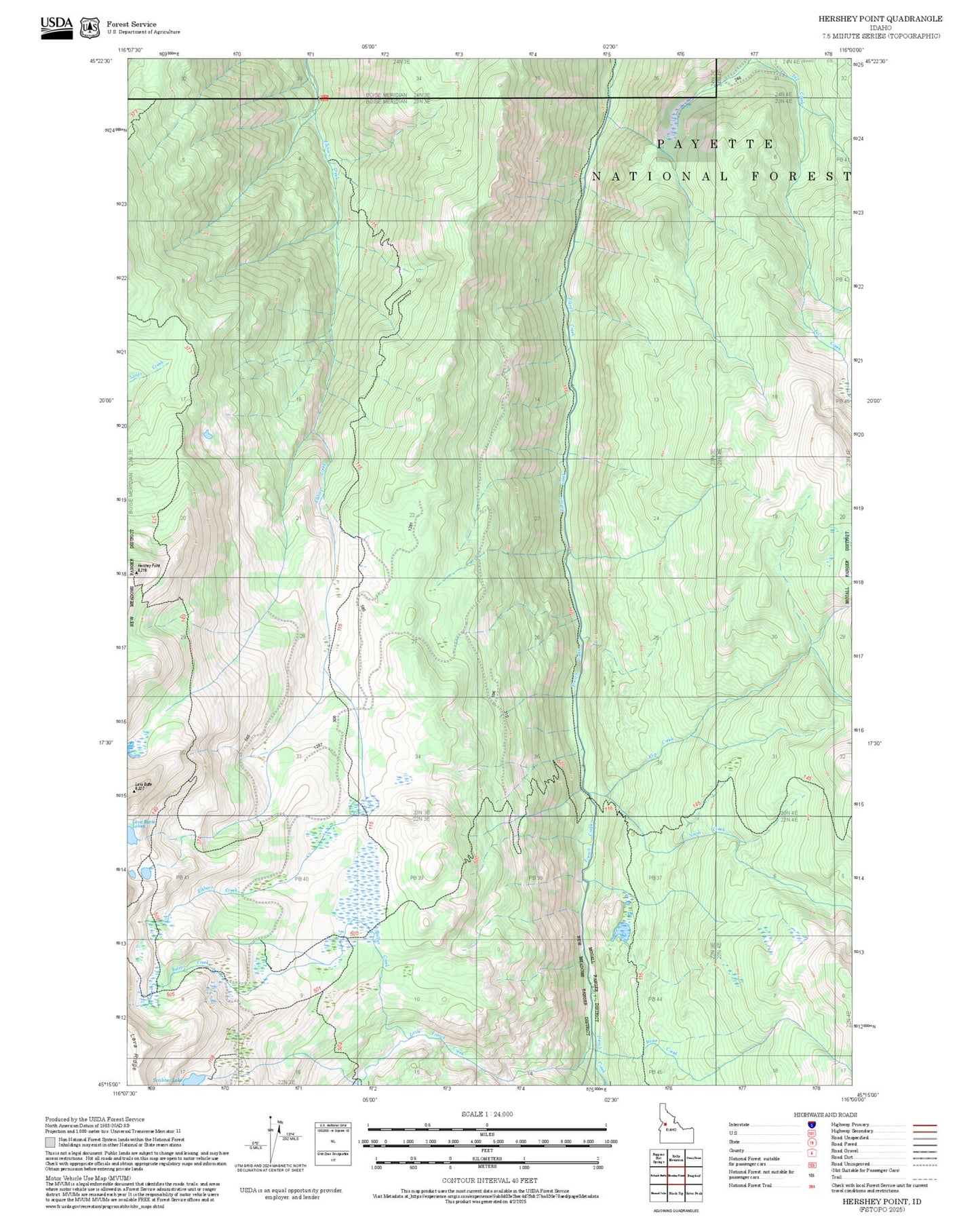 2025 Forest Service Topo Map of Hershey Point Idaho