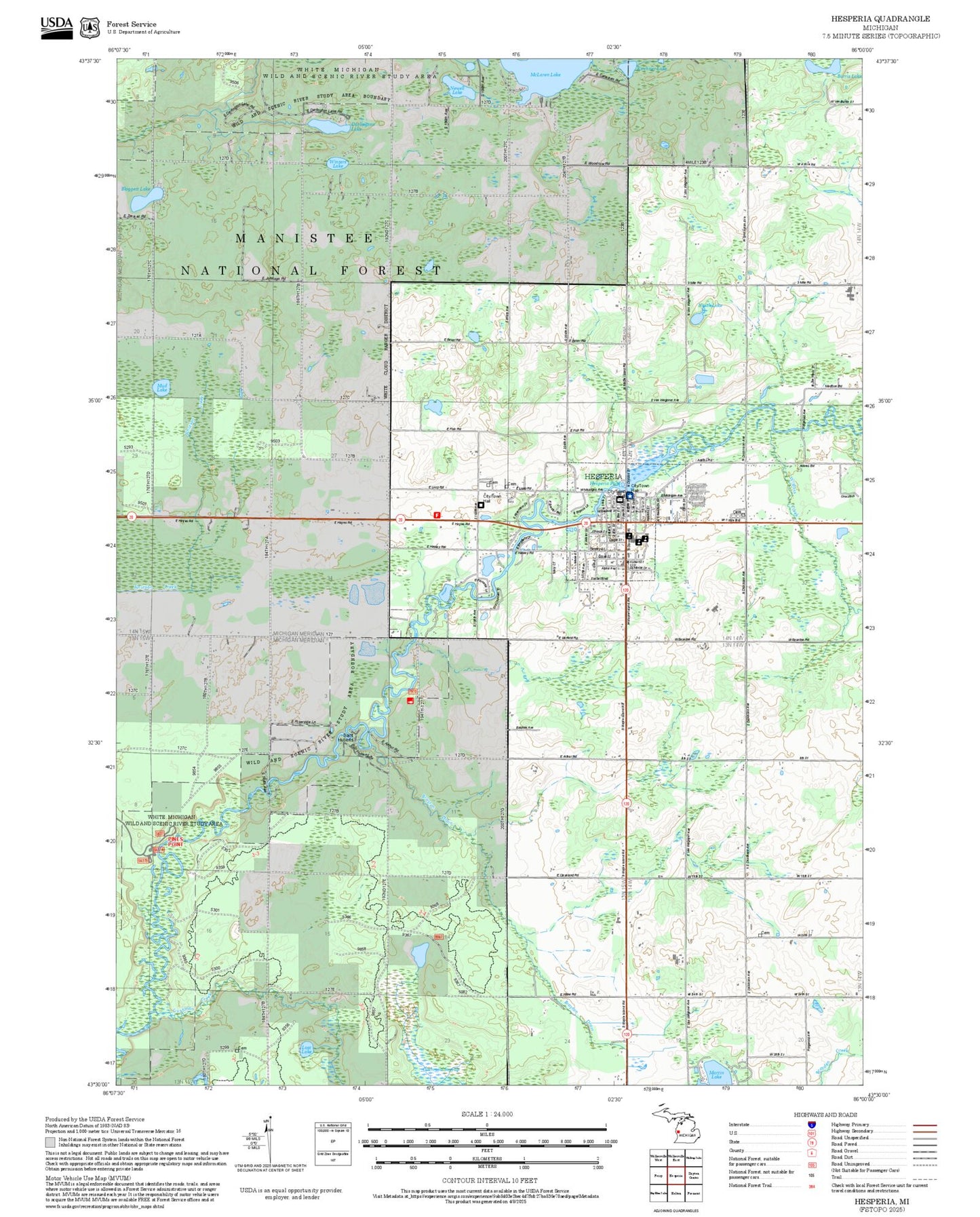 2025 Forest Service Topo Map of Hesperia Michigan