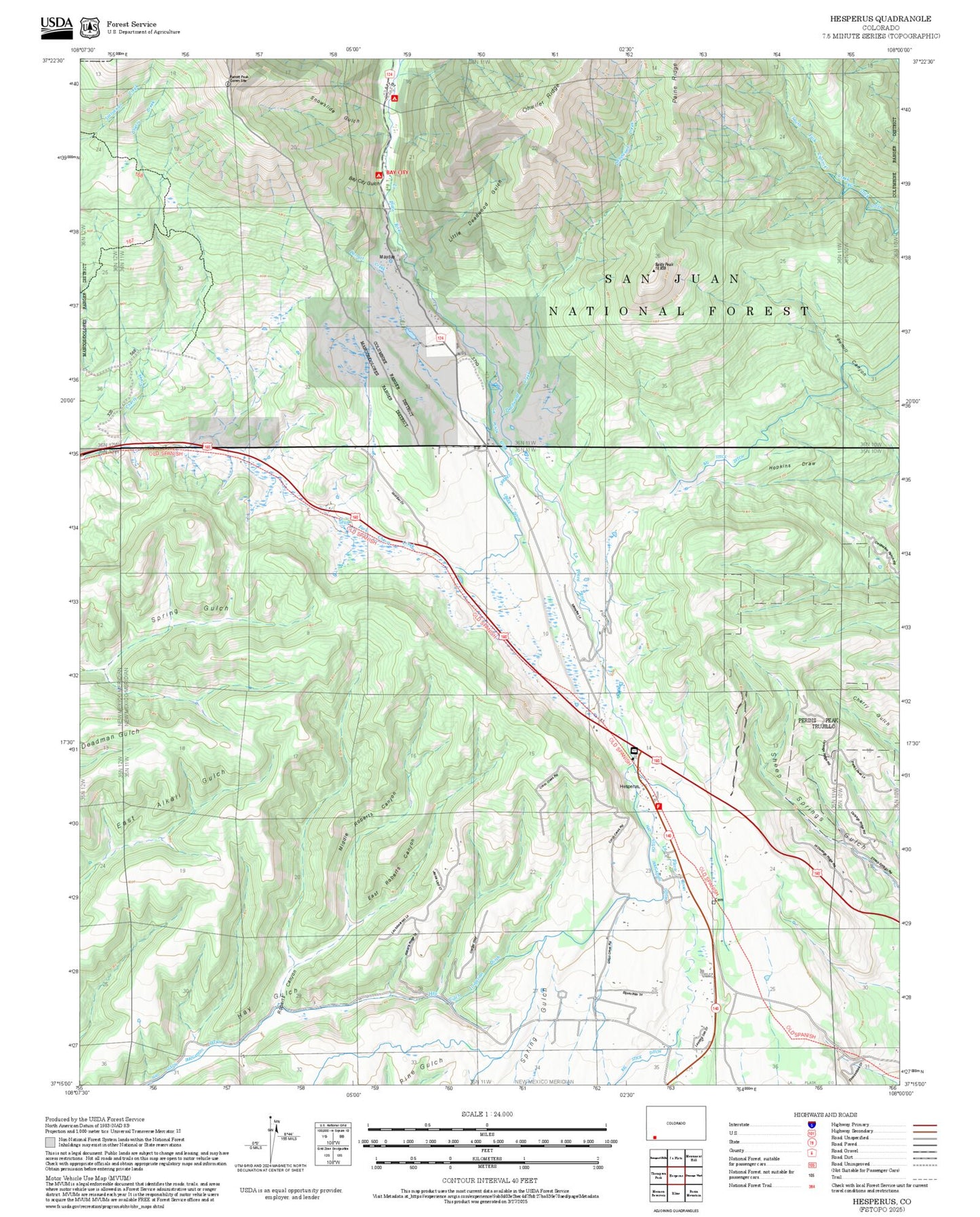 2025 Forest Service Topo Map of Hesperus Colorado