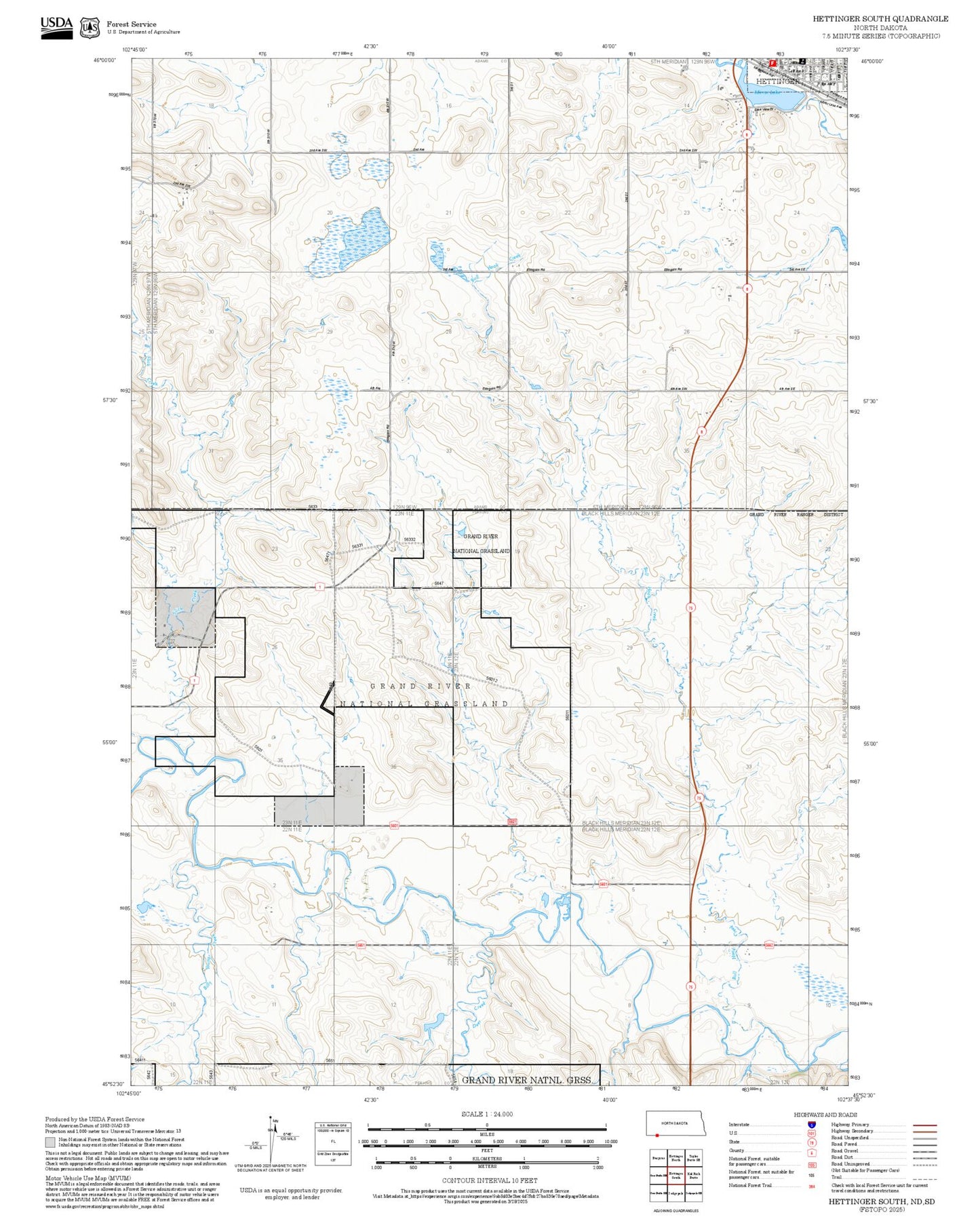 2025 Forest Service Topo Map of Hettinger South North Dakota