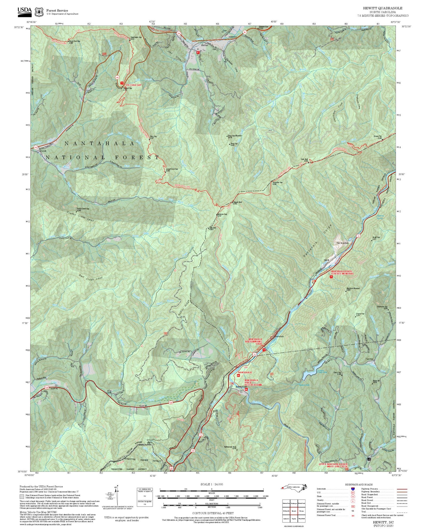 2025 Forest Service Topo Map of Hewitt North Carolina