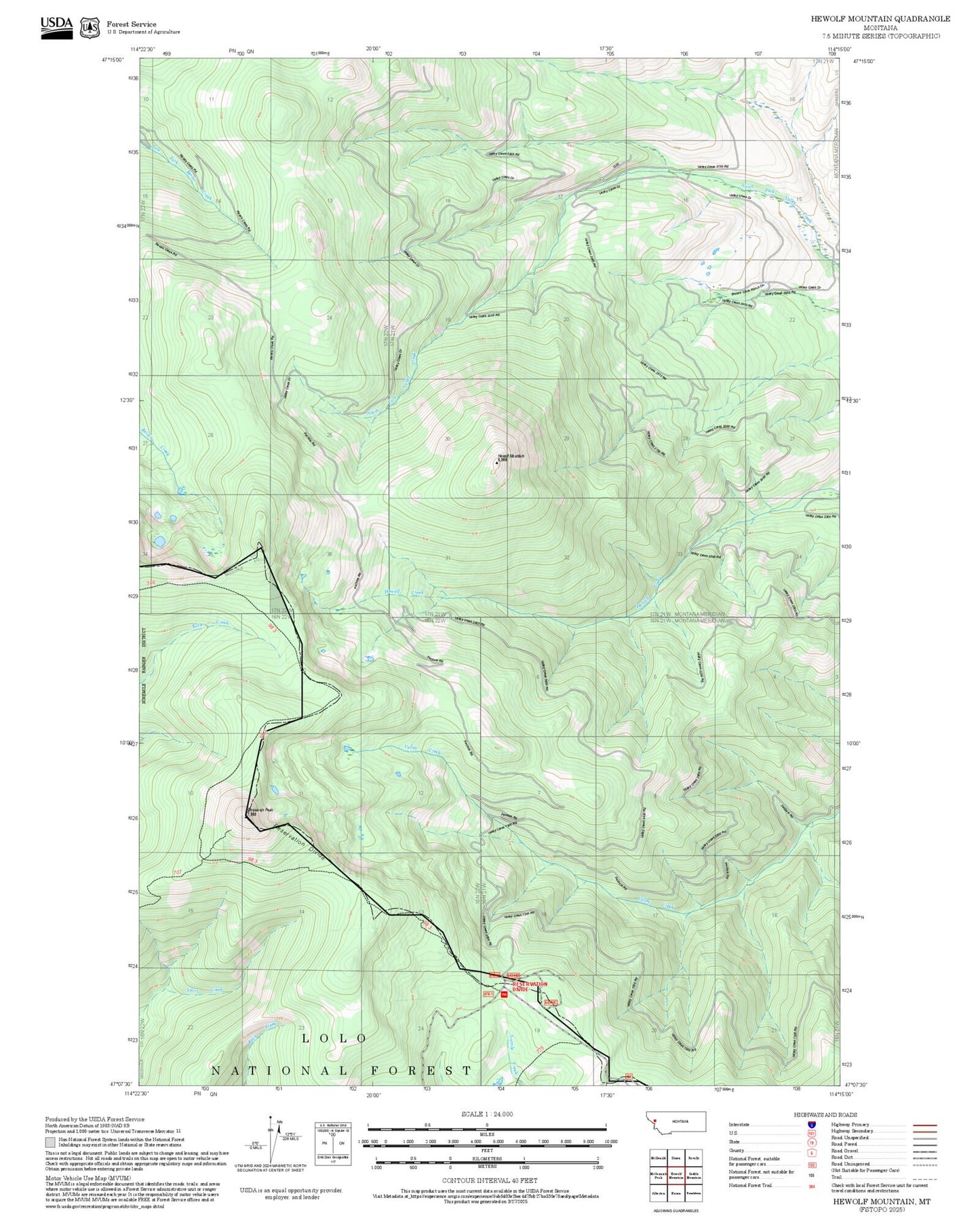 2025 Forest Service Topo Map of Hewolf Mountain Montana