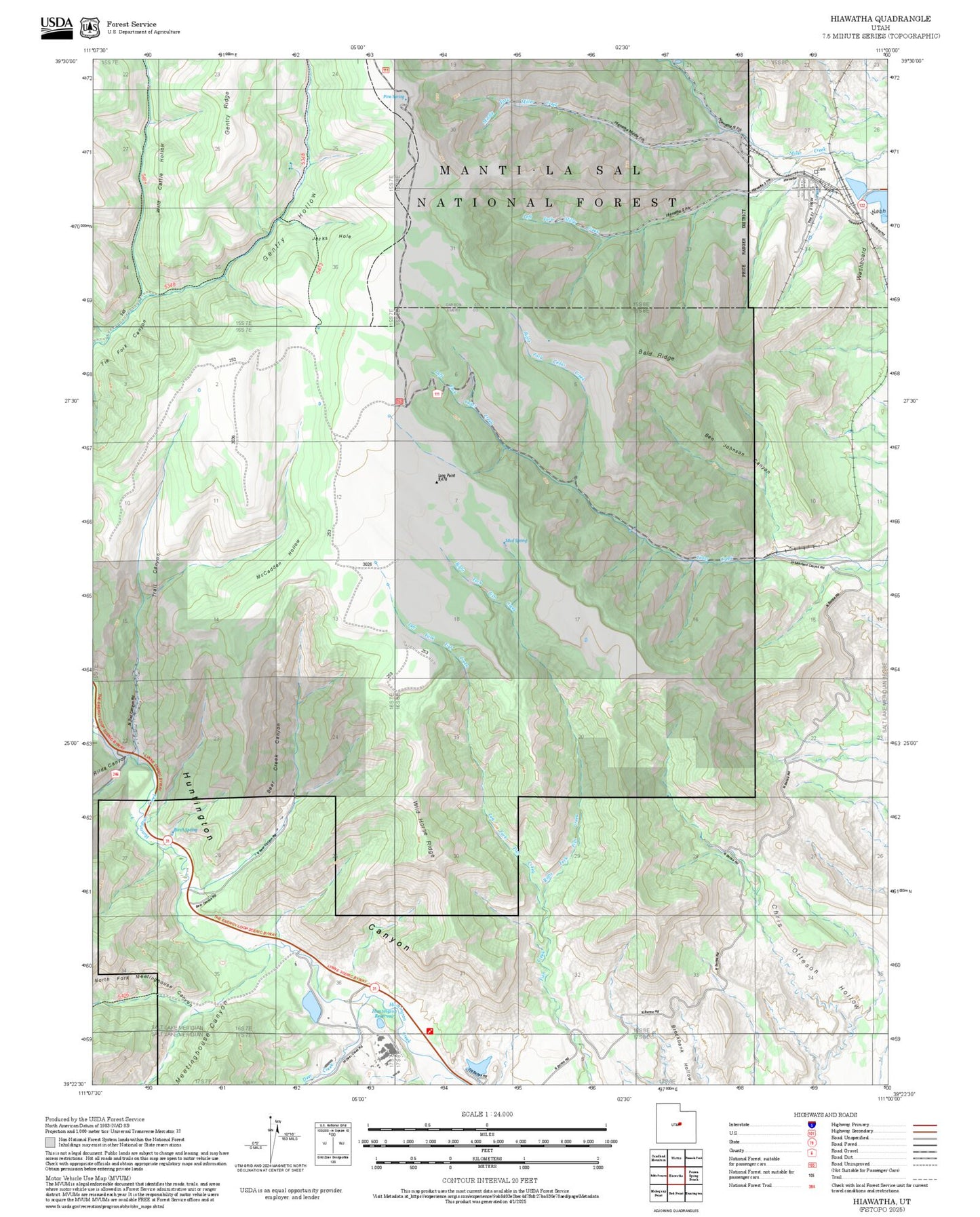 2025 Forest Service Topo Map of Hiawatha Utah