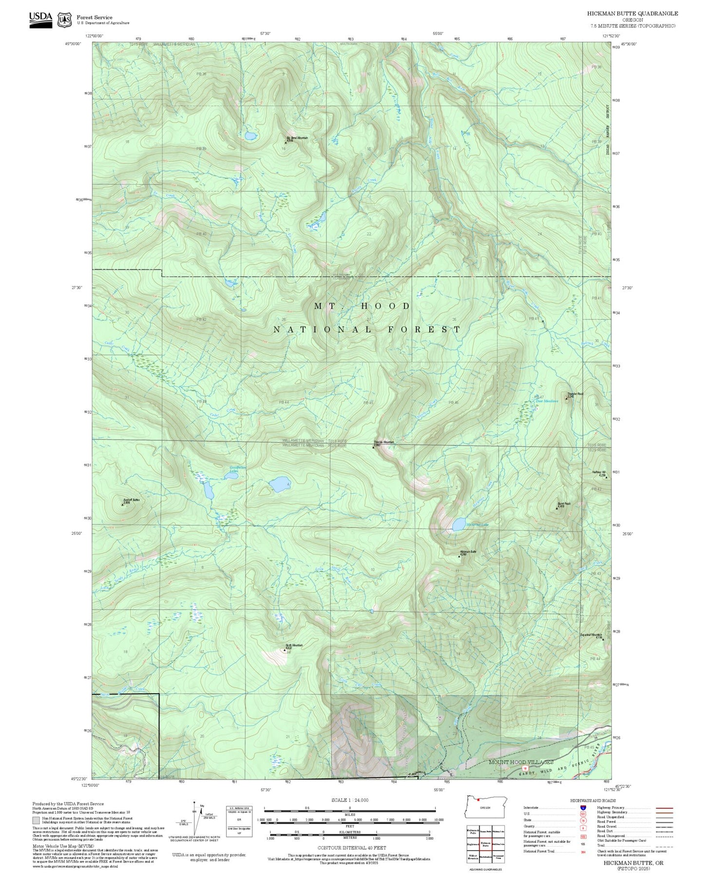 2025 Forest Service Topo Map of Hickman Butte Oregon