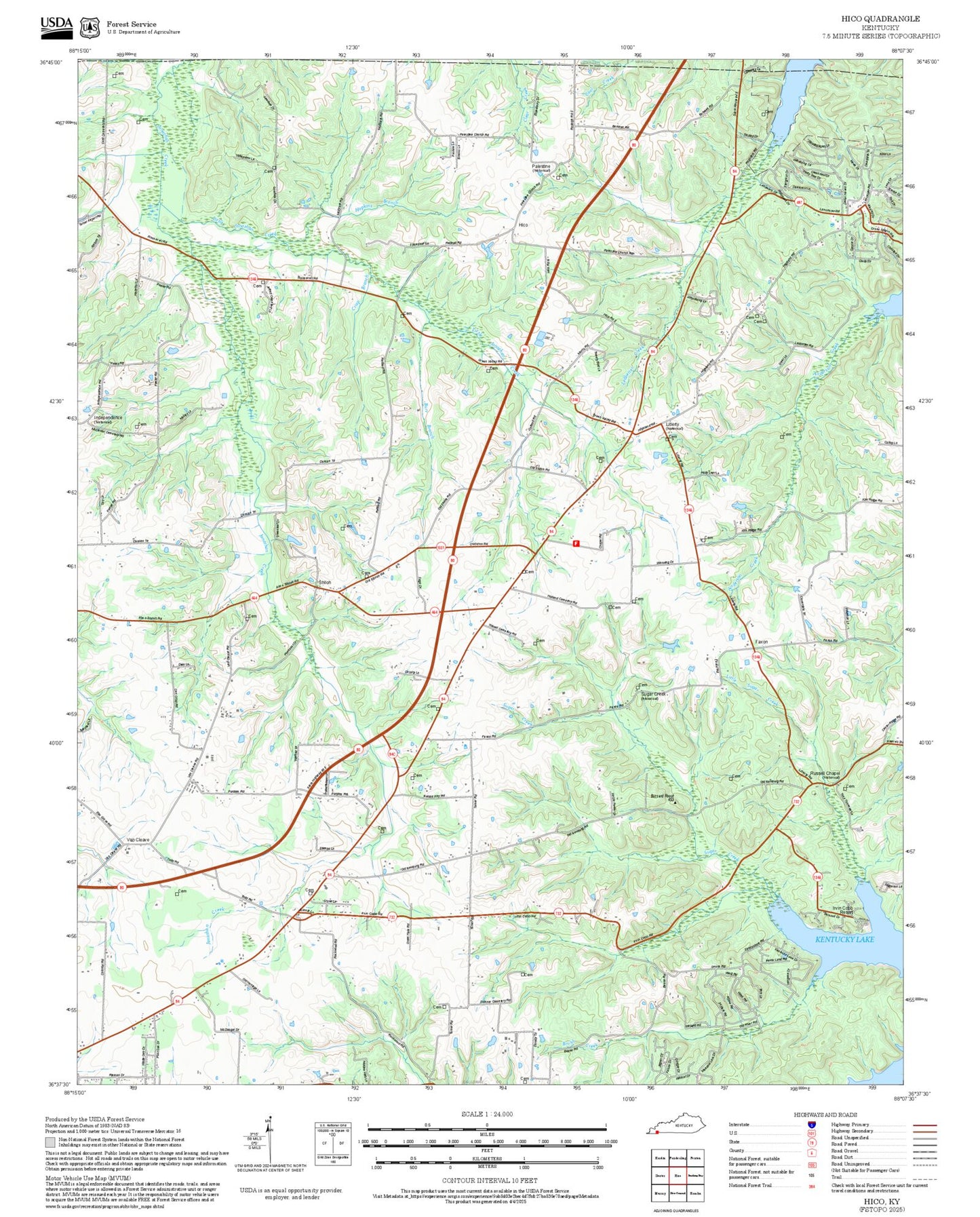 2025 Forest Service Topo Map of Hico Kentucky