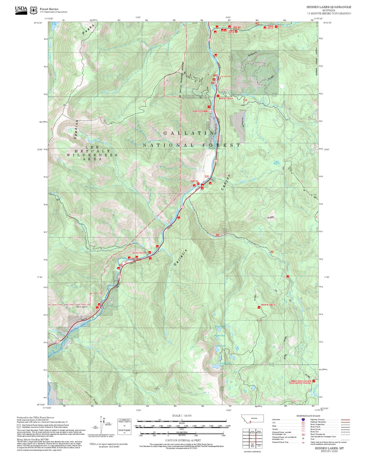 2025 Forest Service Topo Map of Hidden Lakes Montana
