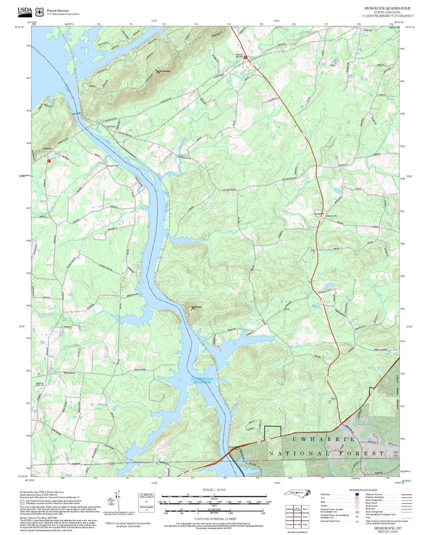 2025 Forest Service Topo Map of High Rock North Carolina