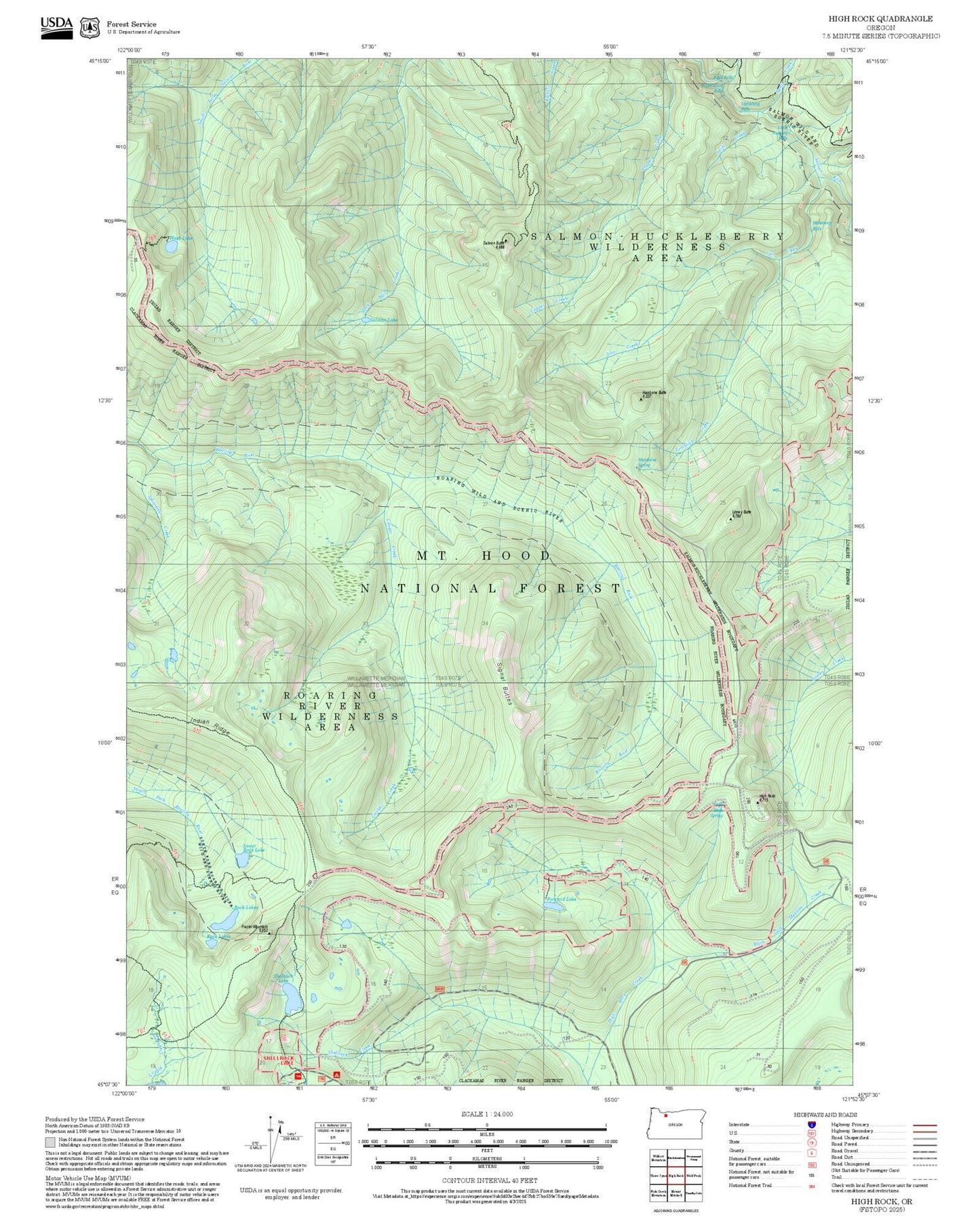 2025 Forest Service Topo Map of High Rock Oregon